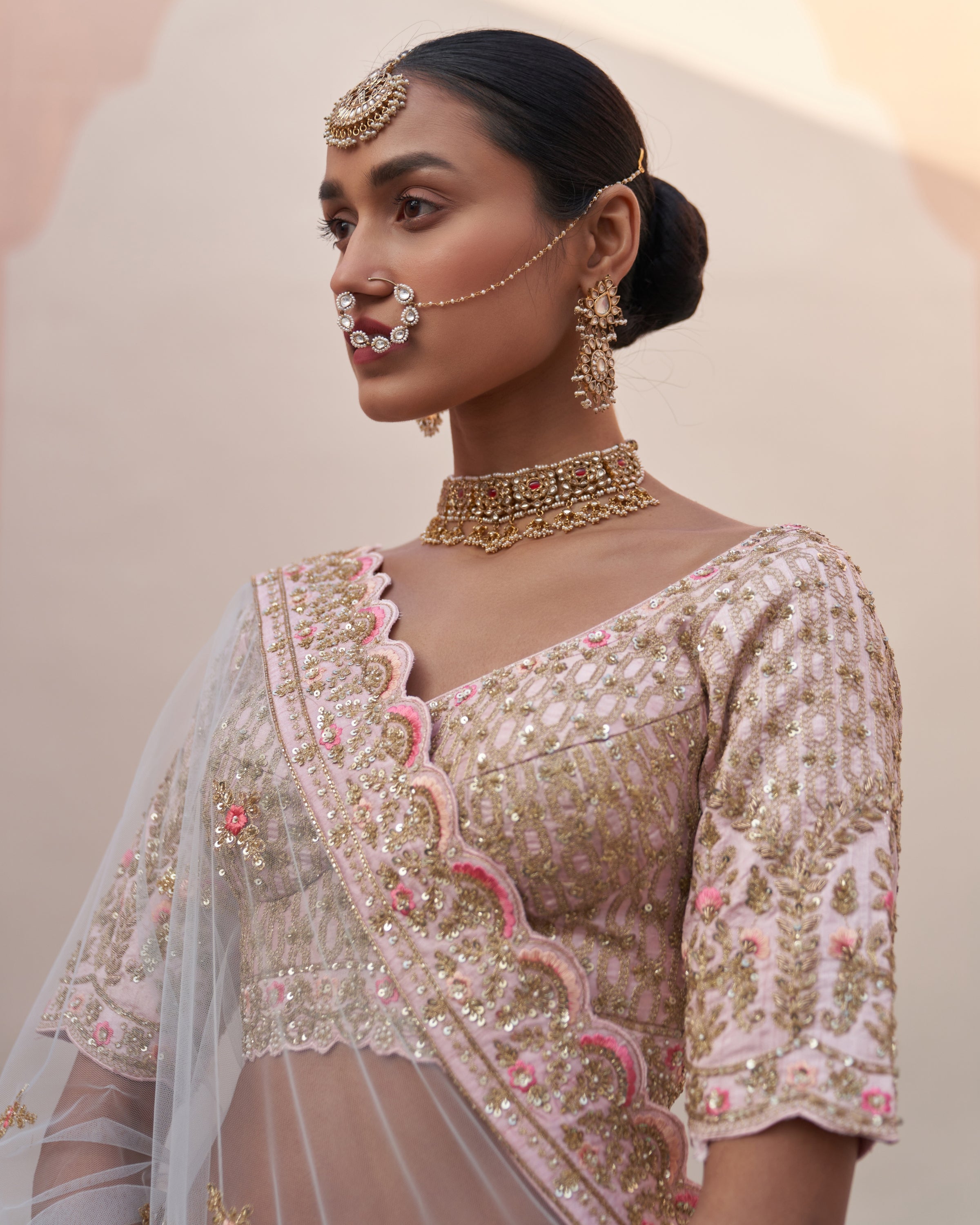 Hrida Blush Pink Double Dupatta Lehenga Set