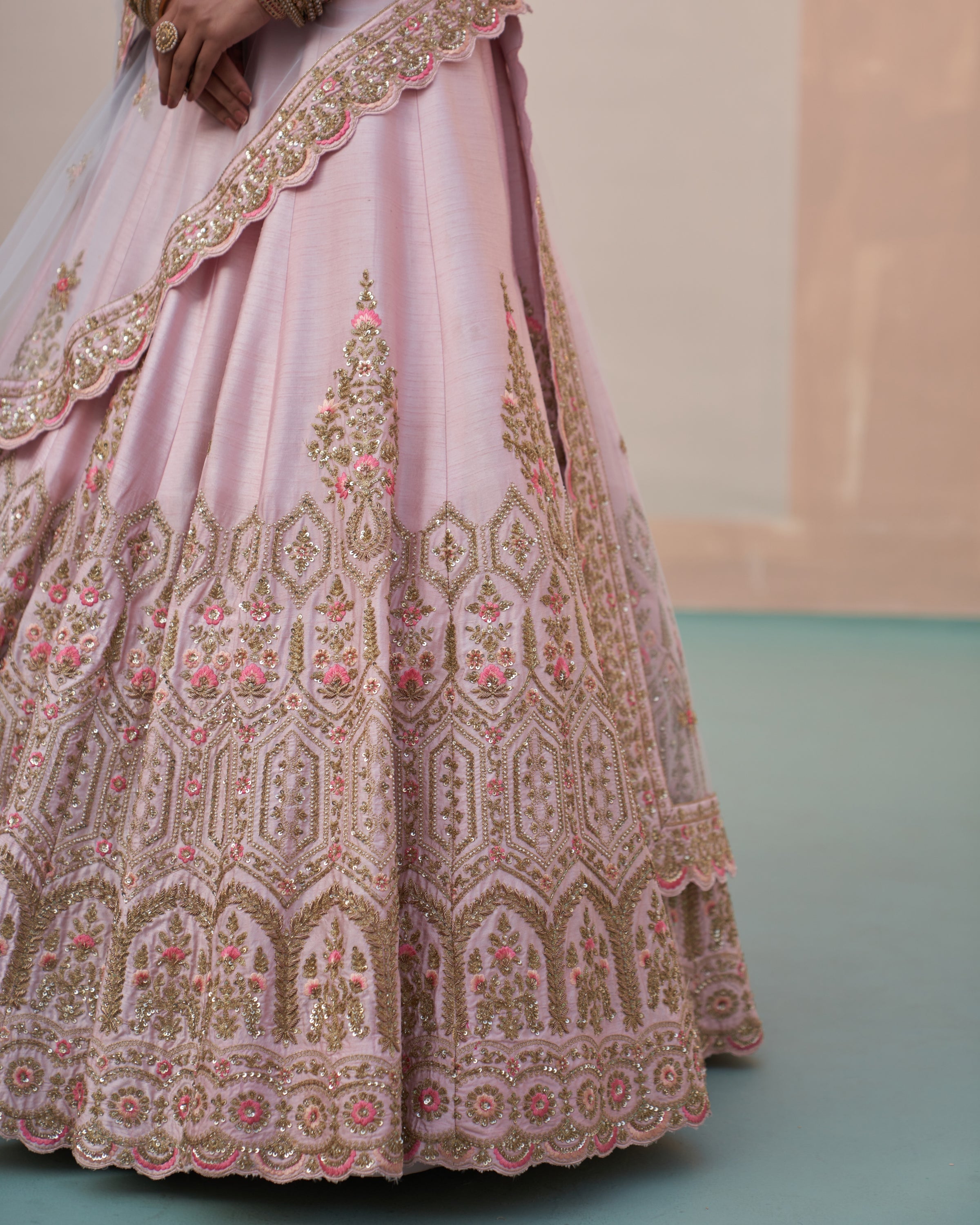 Hrida Blush Pink Double Dupatta Lehenga Set