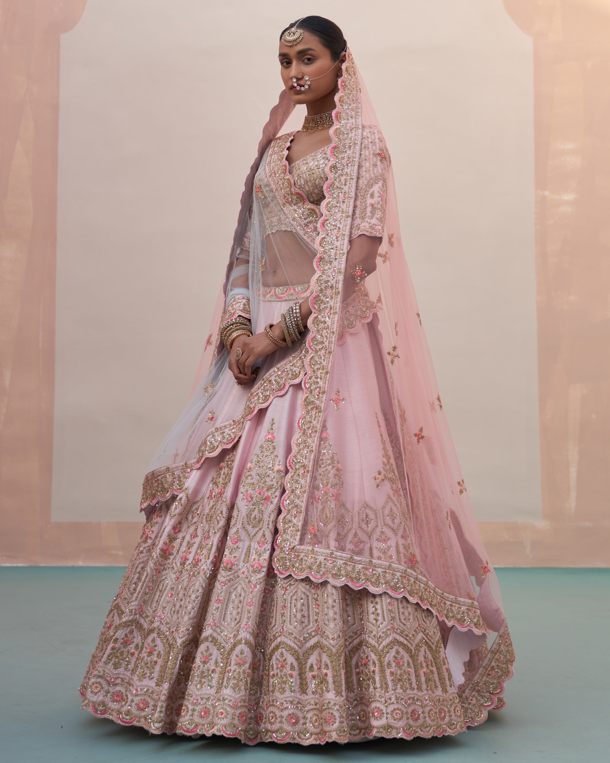 Hrida Blush Pink Double Dupatta Lehenga Set