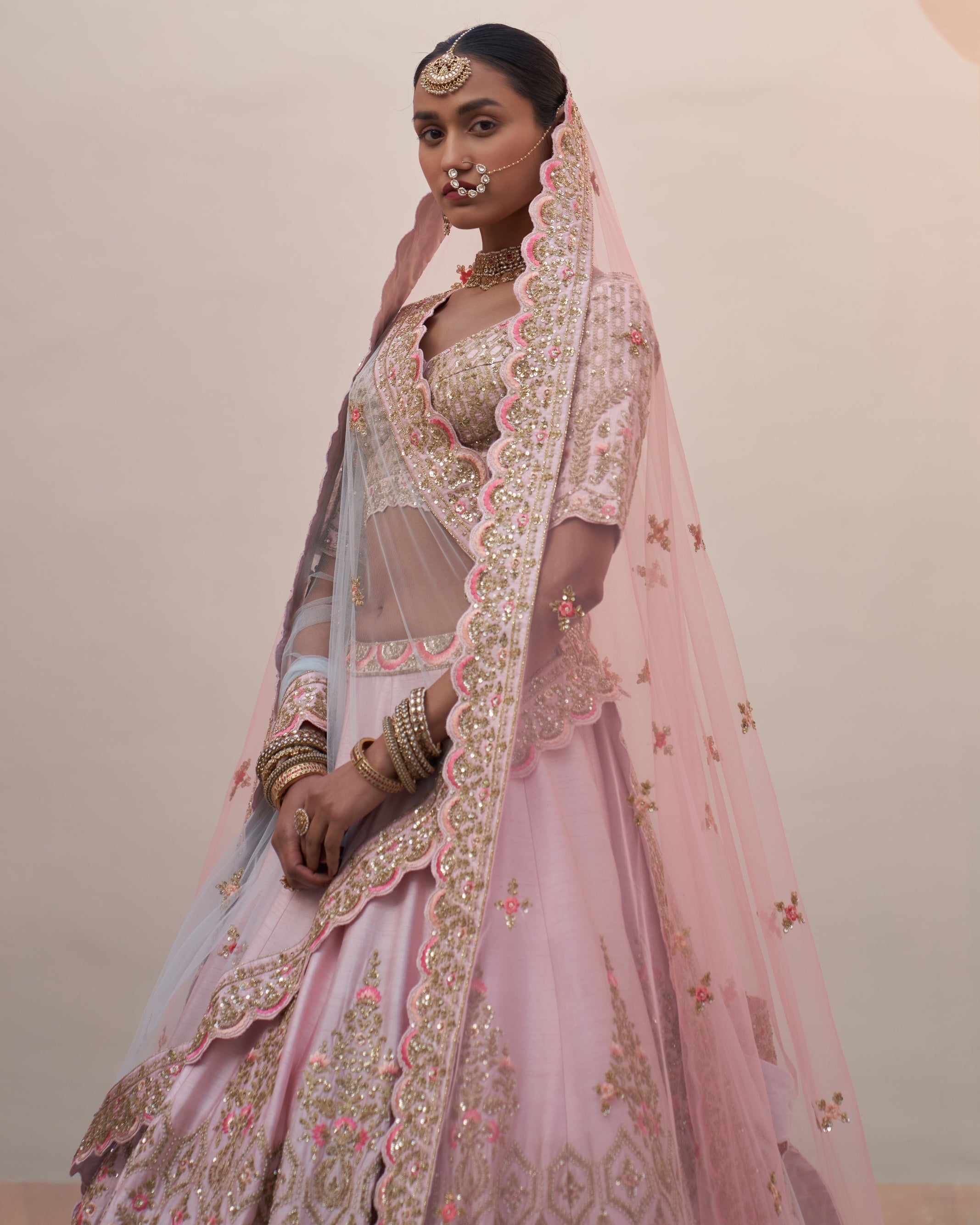 Hrida Blush Pink Double Dupatta Lehenga Set