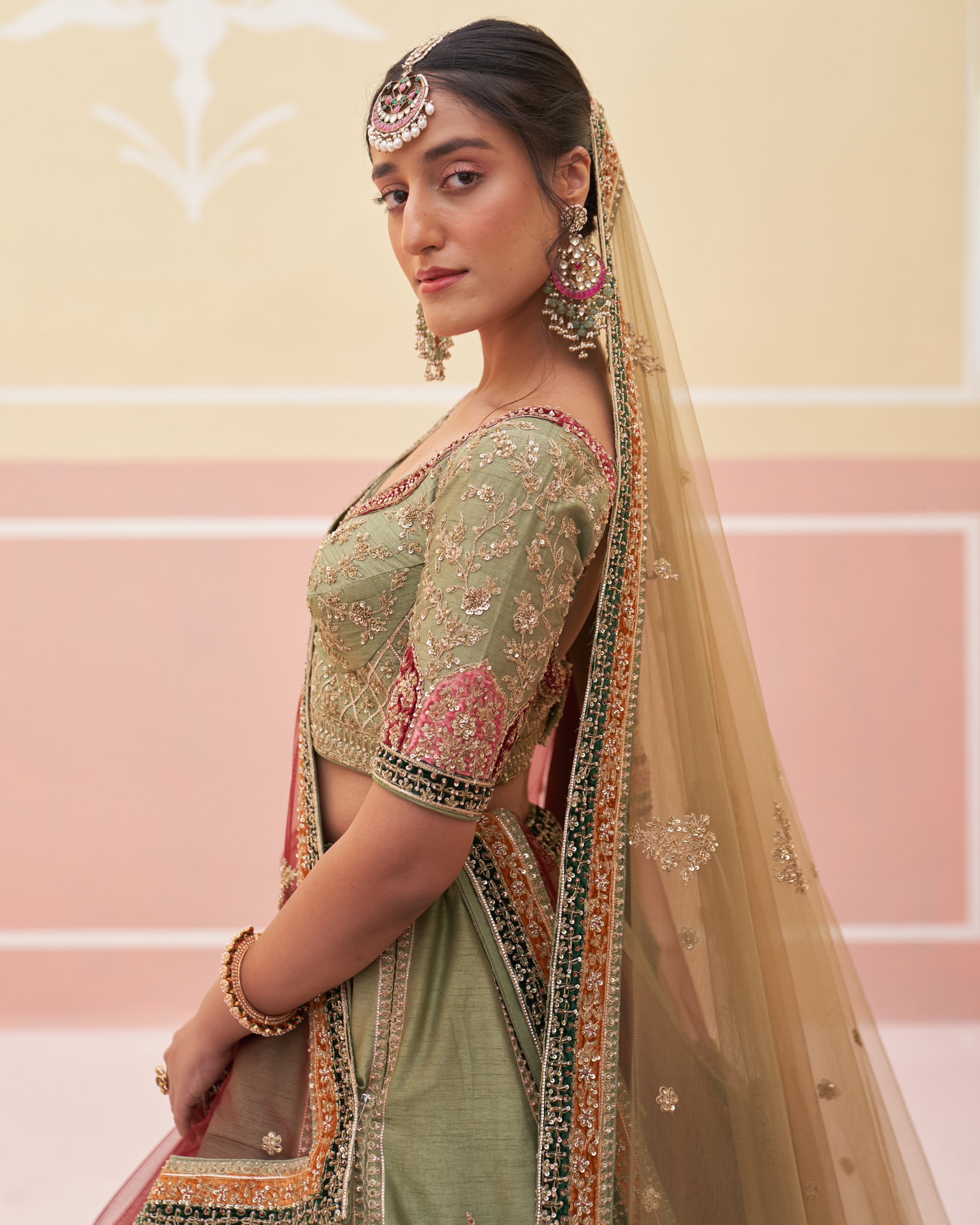 Jaimini Green Raw Silk Lehenga Set