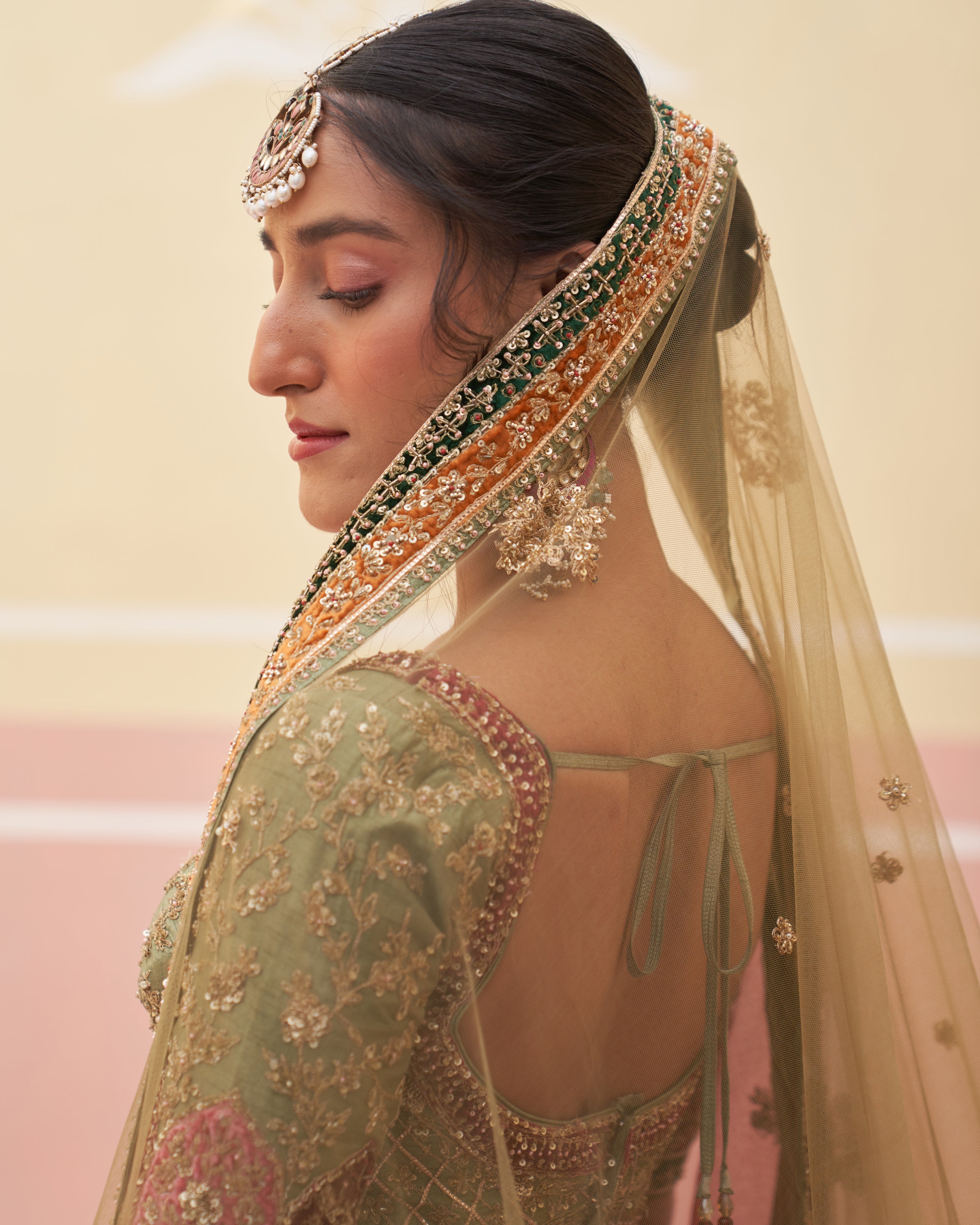 Jaimini Green Raw Silk Lehenga Set