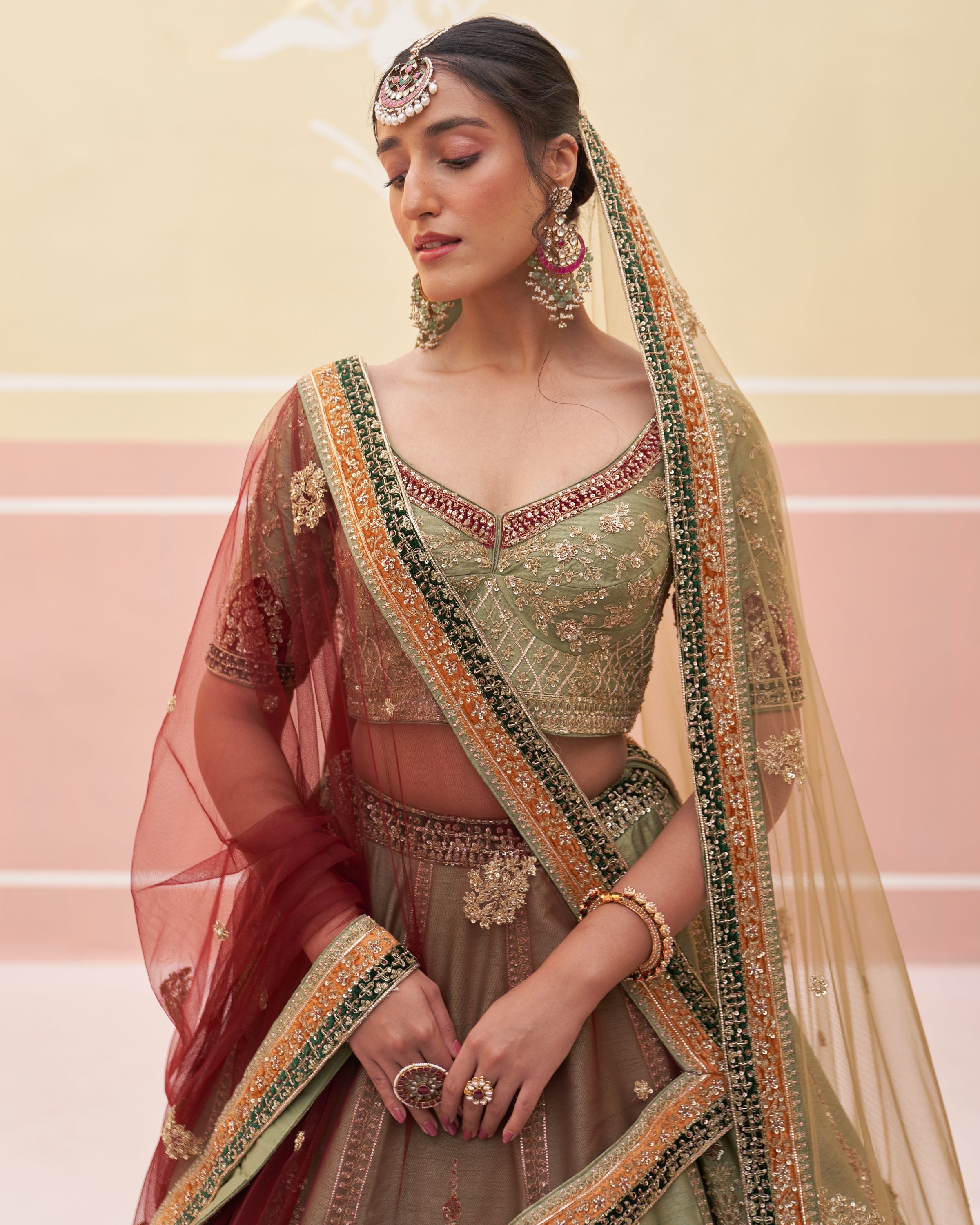 Jaimini Green Raw Silk Lehenga Set