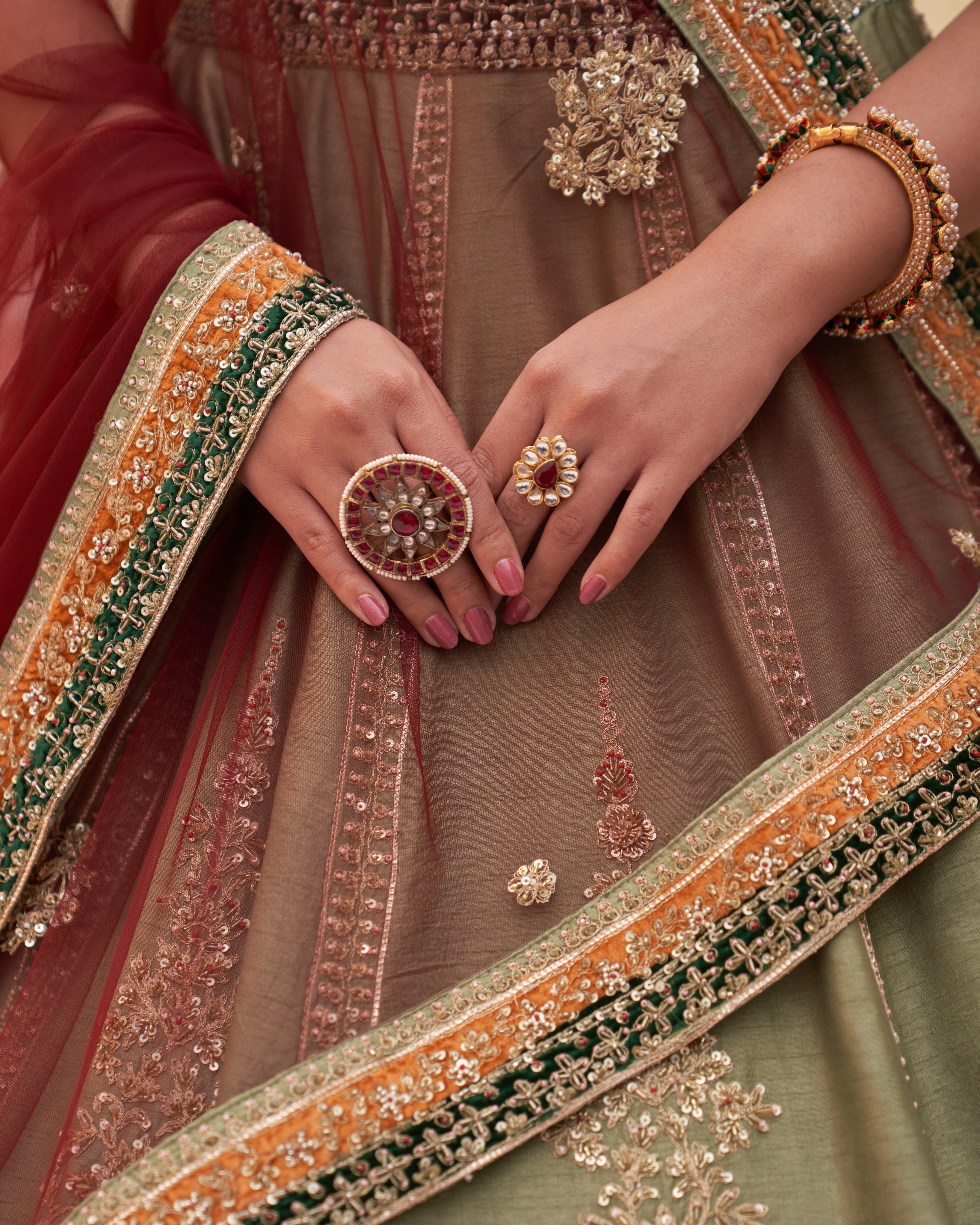 Jaimini Green Raw Silk Lehenga Set