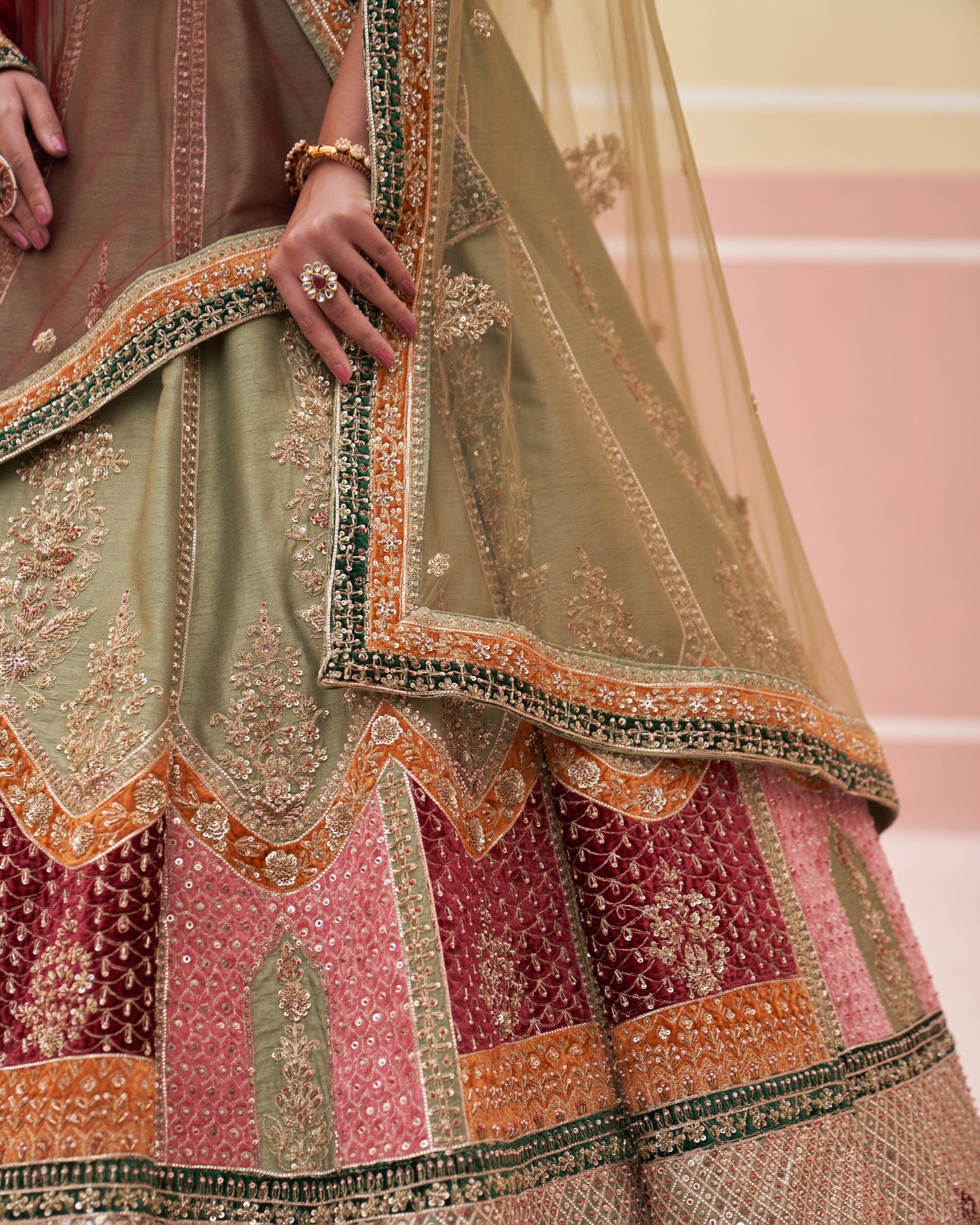 Jaimini Green Raw Silk Lehenga Set