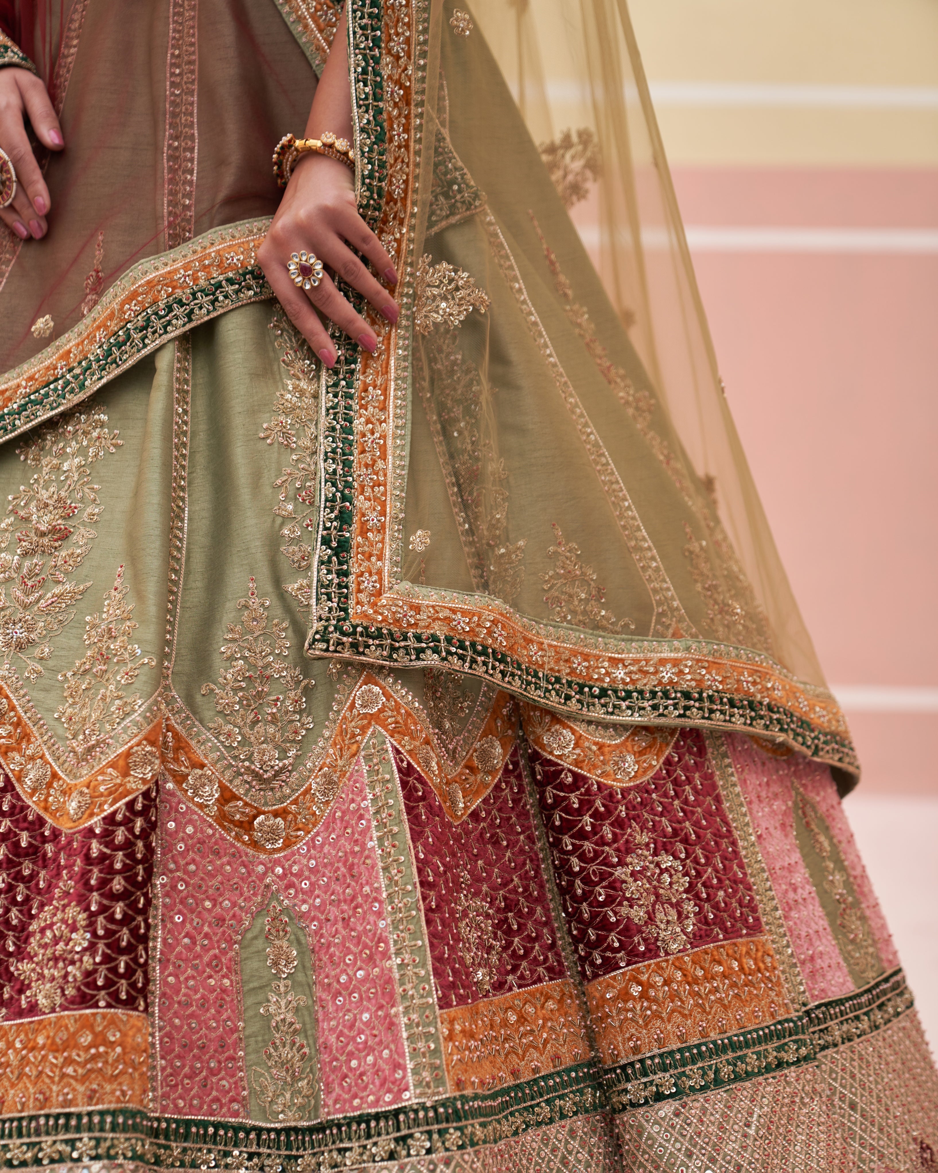 Jaimini Green Raw Silk Lehenga Set