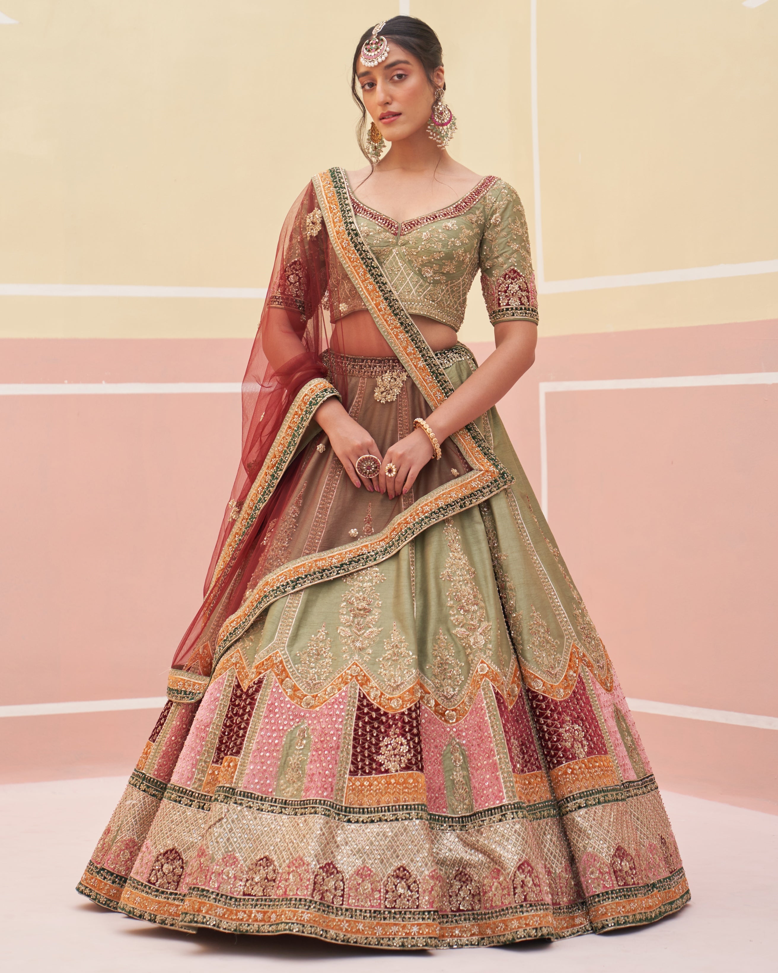 Jaimini Green Raw Silk Lehenga Set