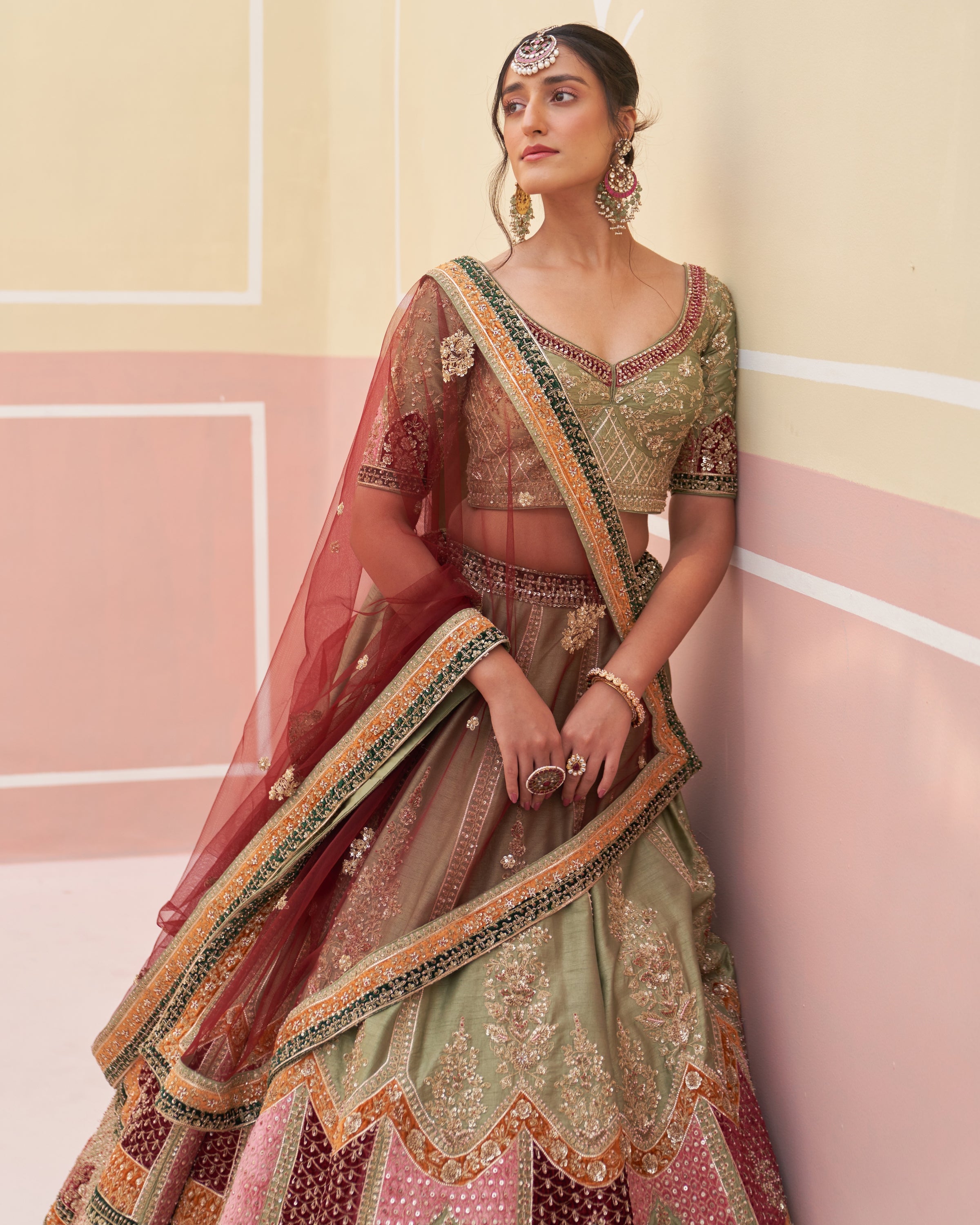 Jaimini Green Raw Silk Lehenga Set
