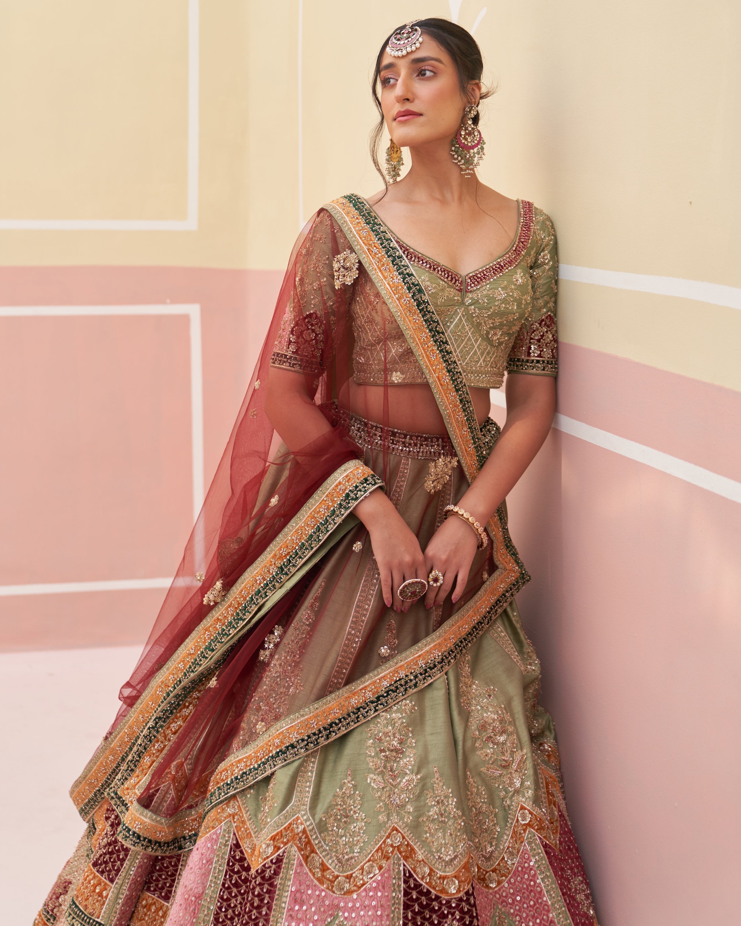 Jaimini Green Raw Silk Lehenga Set