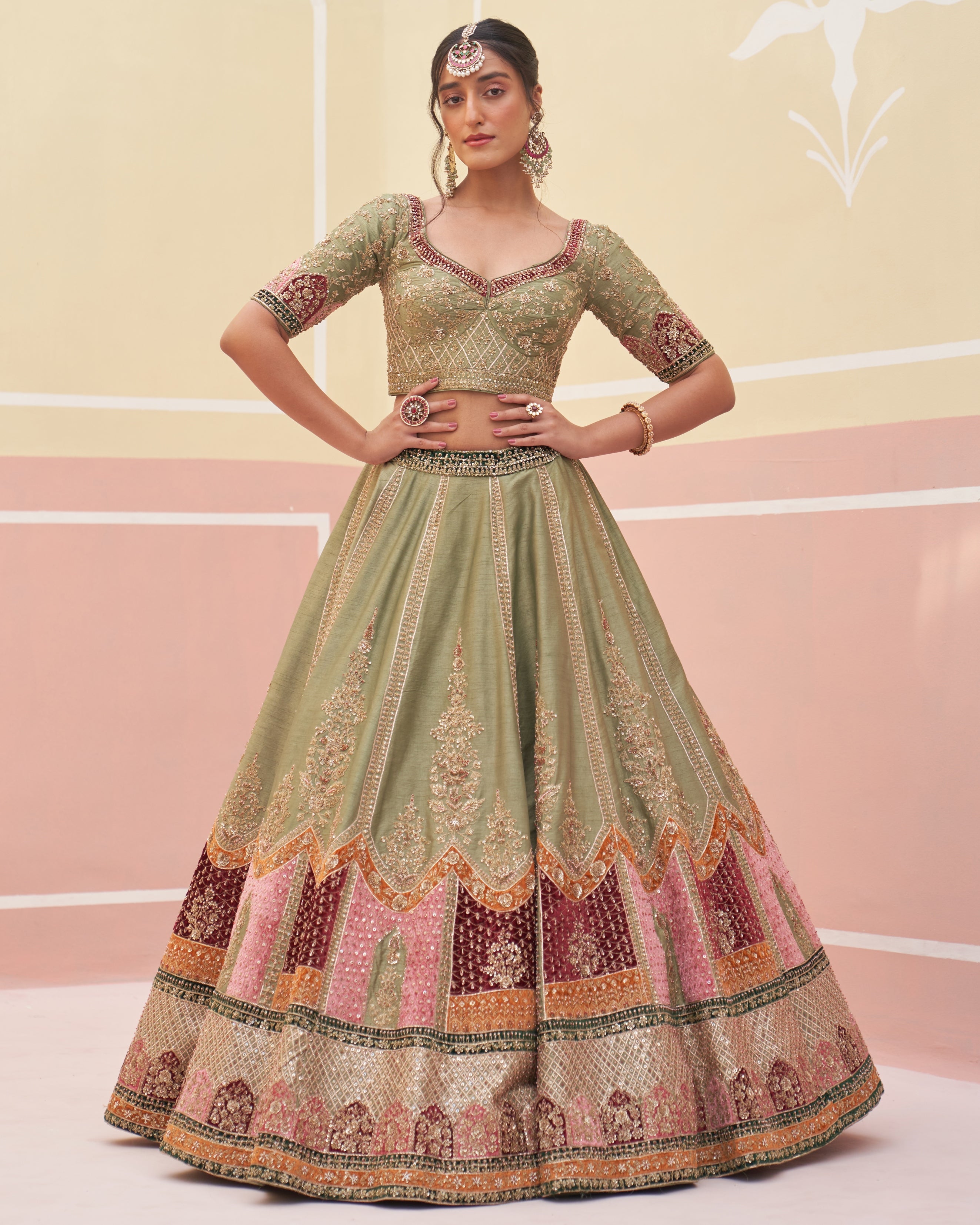 Jaimini Green Raw Silk Lehenga Set
