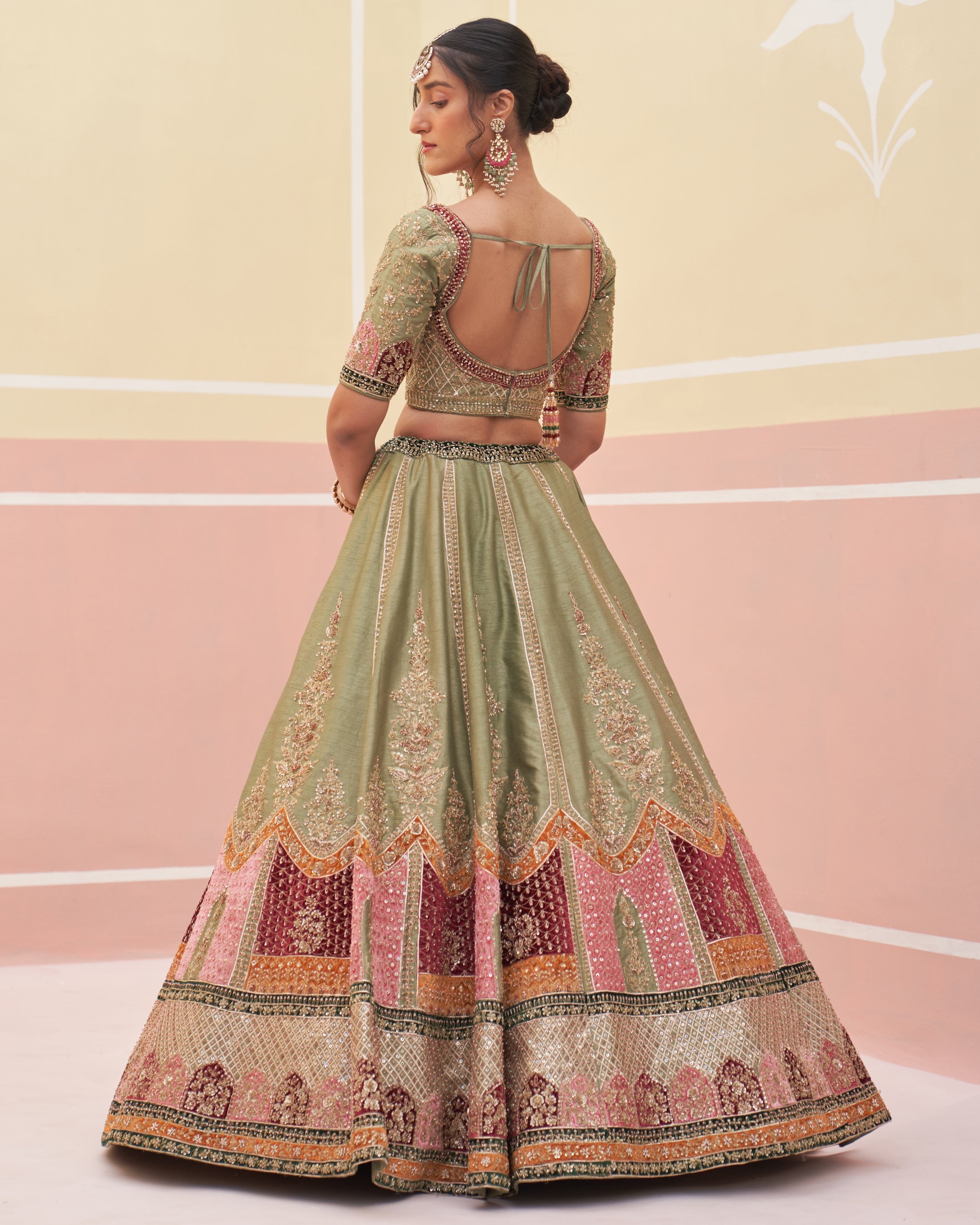 Jaimini Green Raw Silk Lehenga Set