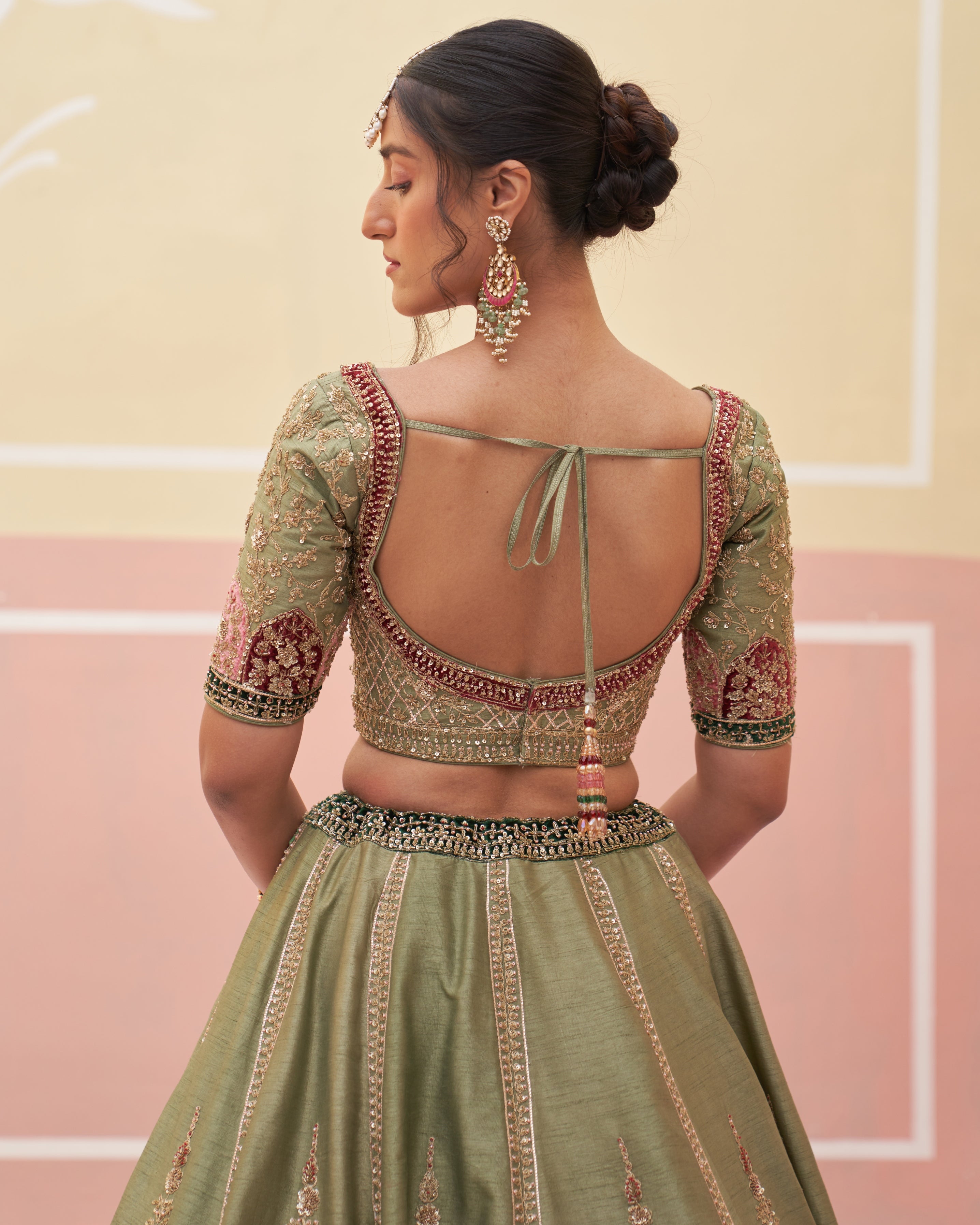 Jaimini Green Raw Silk Lehenga Set