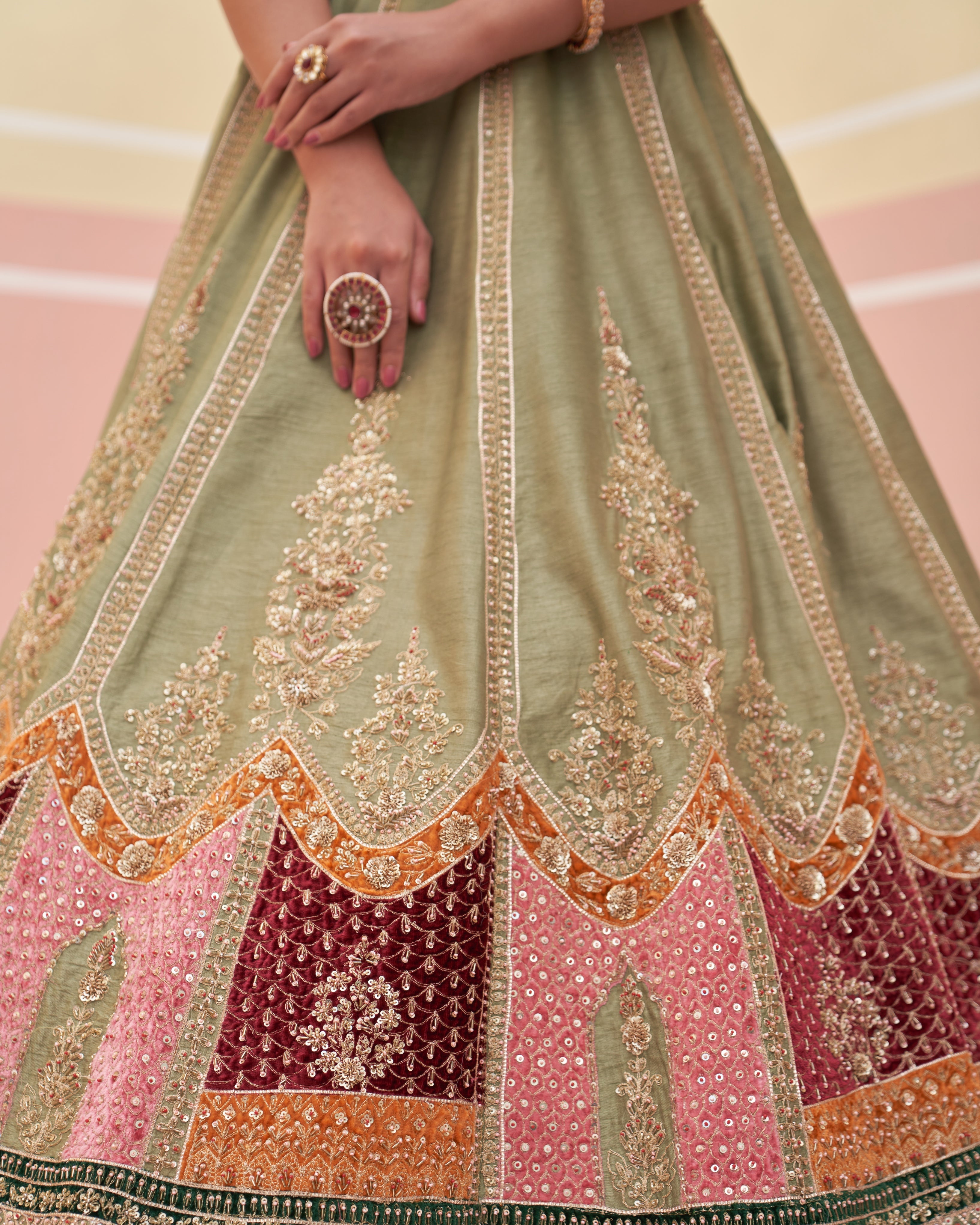 Jaimini Green Raw Silk Lehenga Set