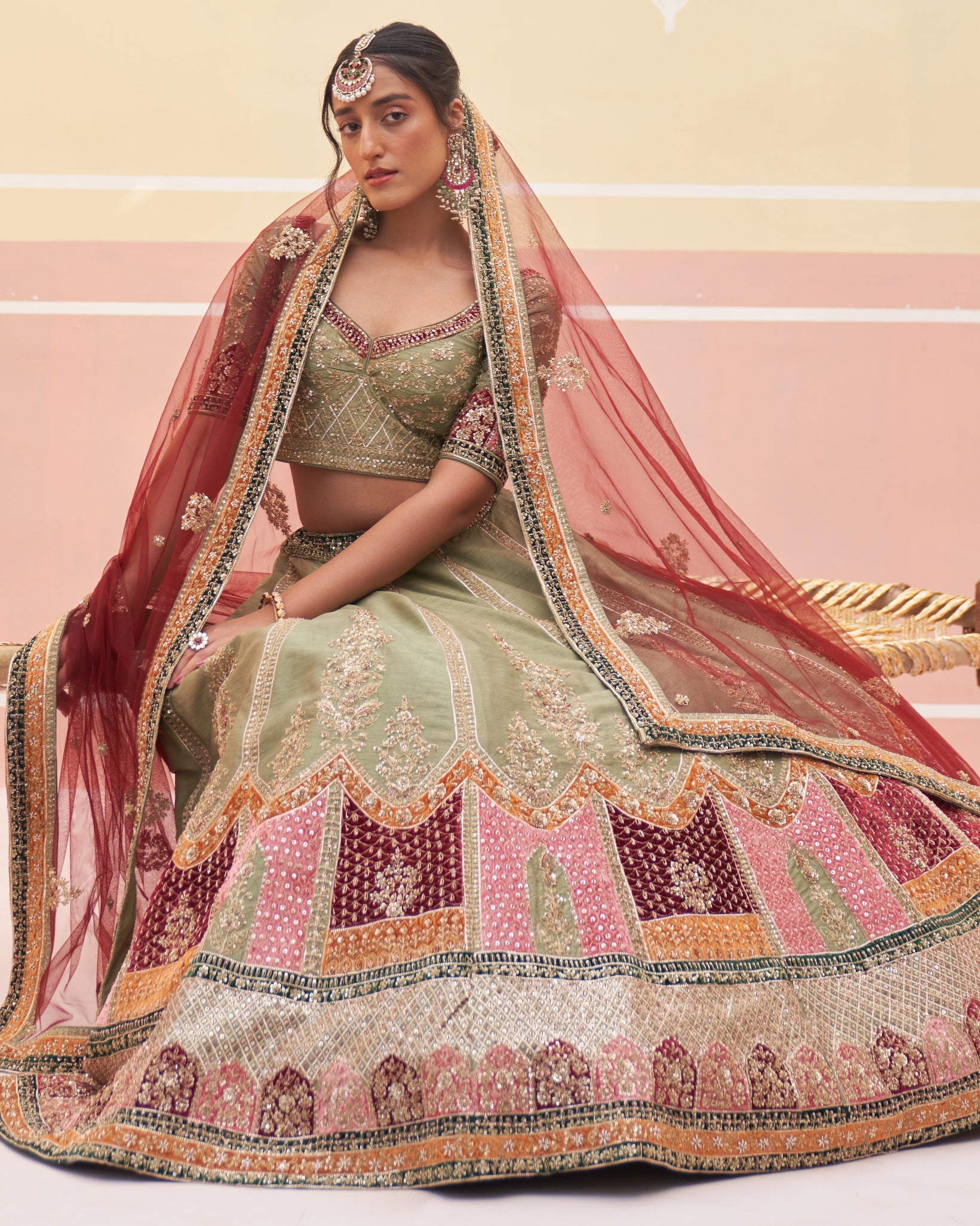 Jaimini Green Raw Silk Lehenga Set