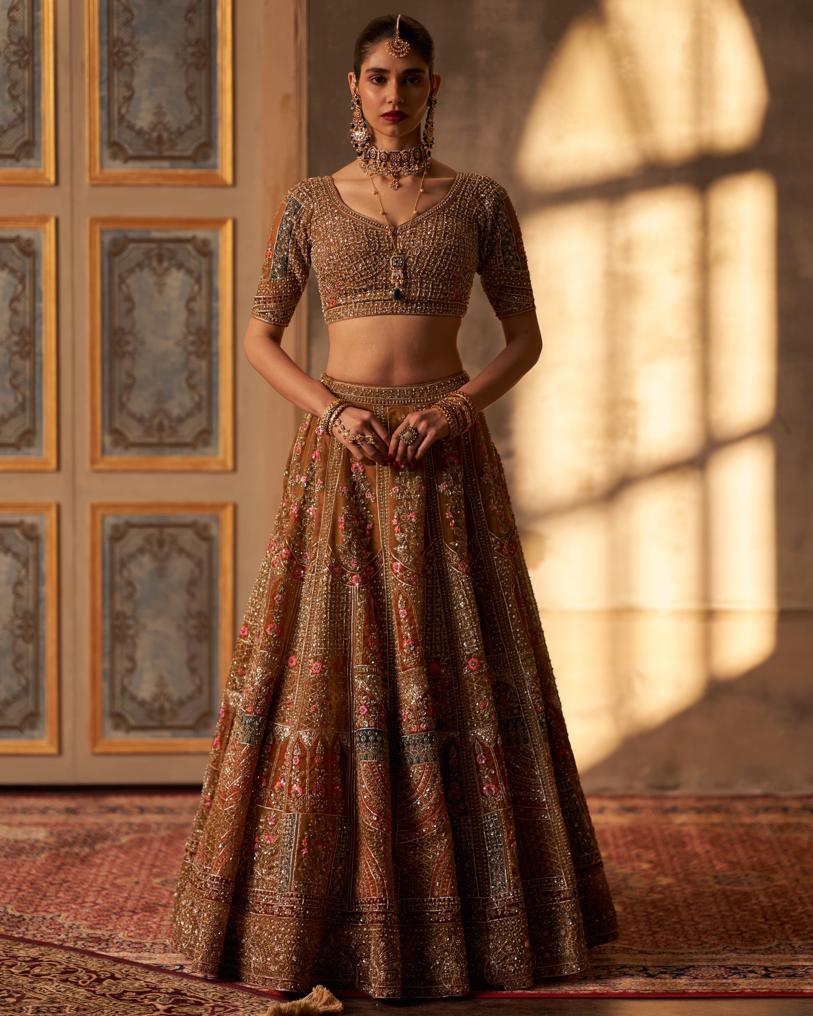 Sabira Olive Green Organza Double Dupatta Lehenga Set