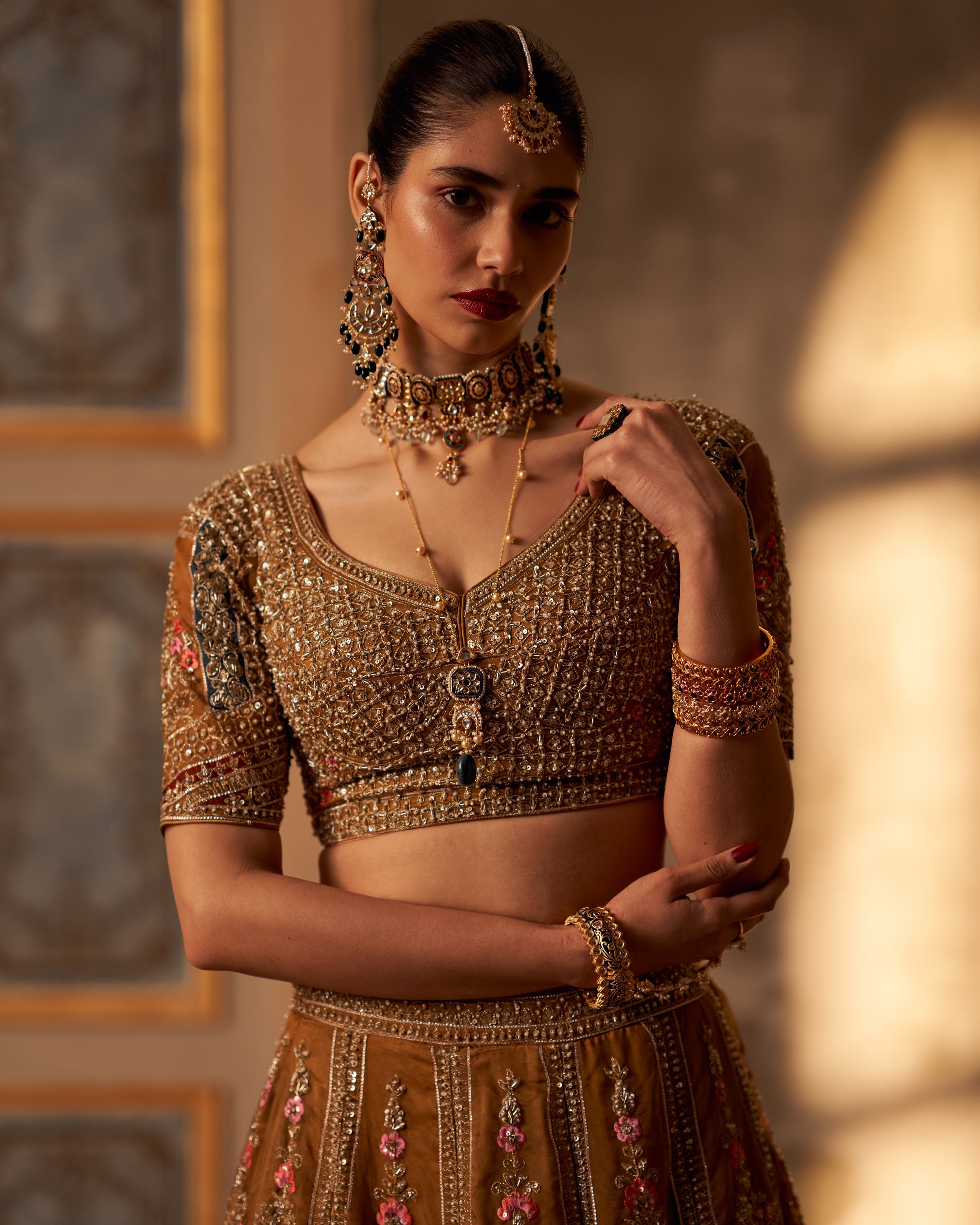 Sabira Olive Green Organza Double Dupatta Lehenga Set