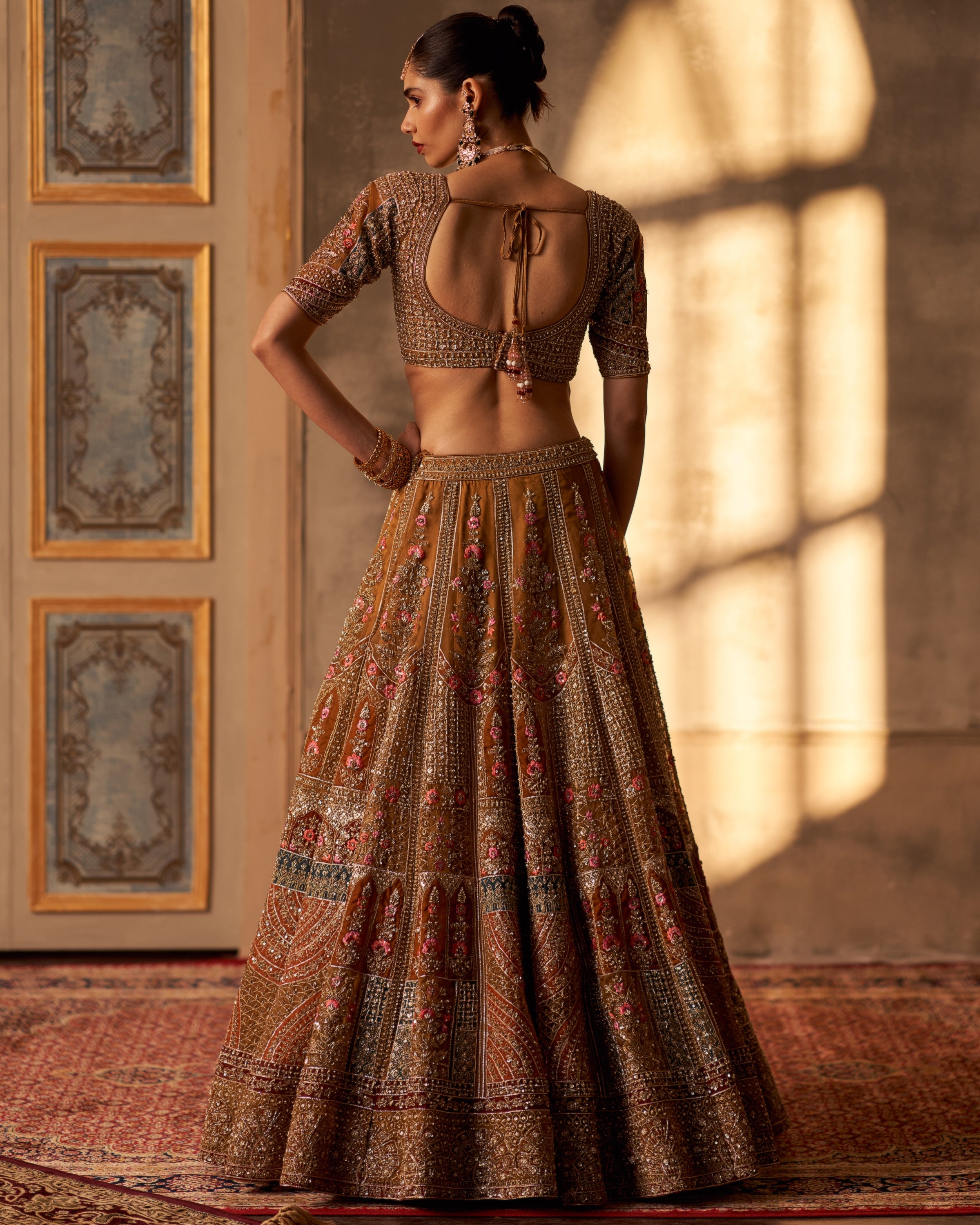 Sabira Olive Green Organza Double Dupatta Lehenga Set