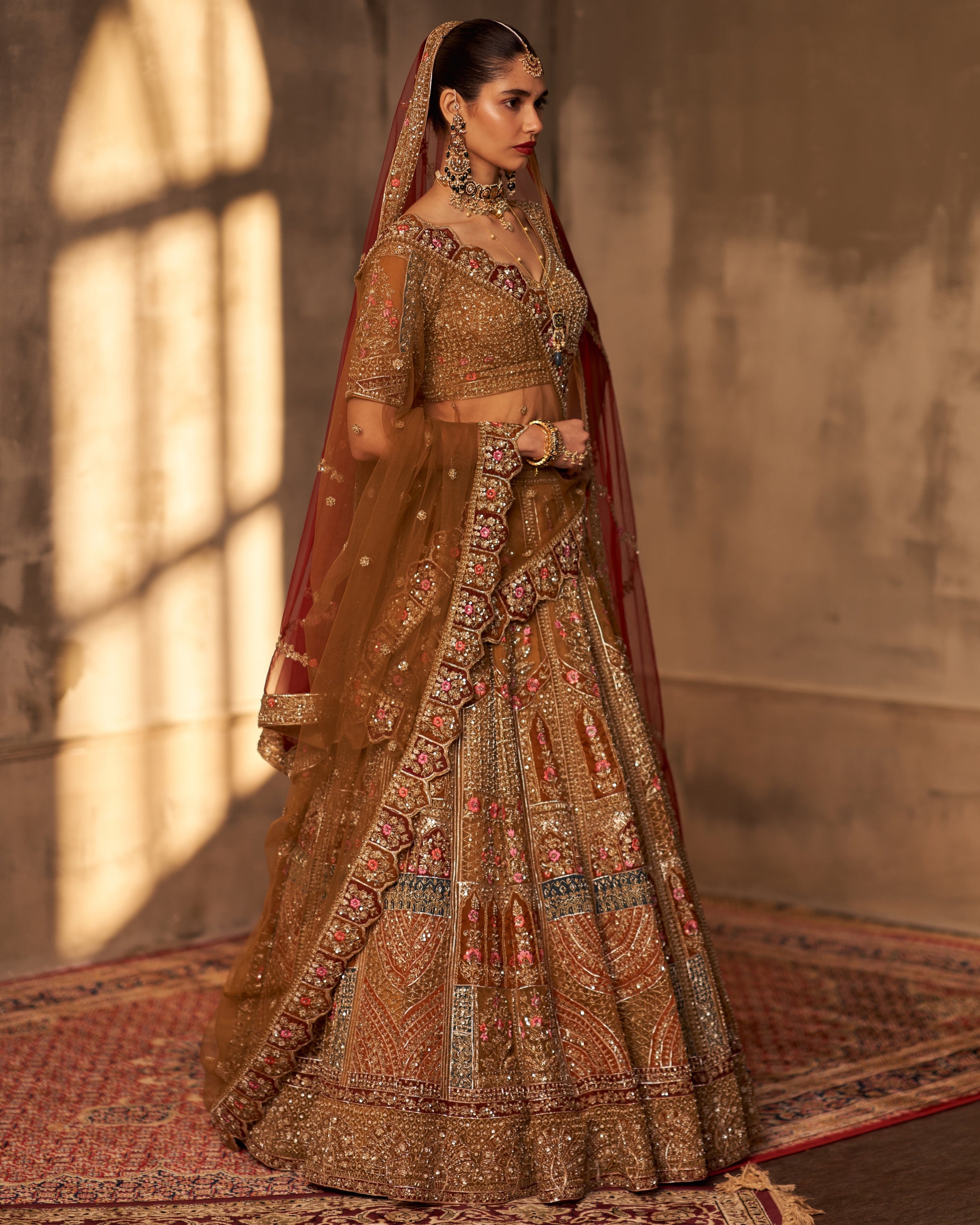 Sabira Olive Green Organza Double Dupatta Lehenga Set