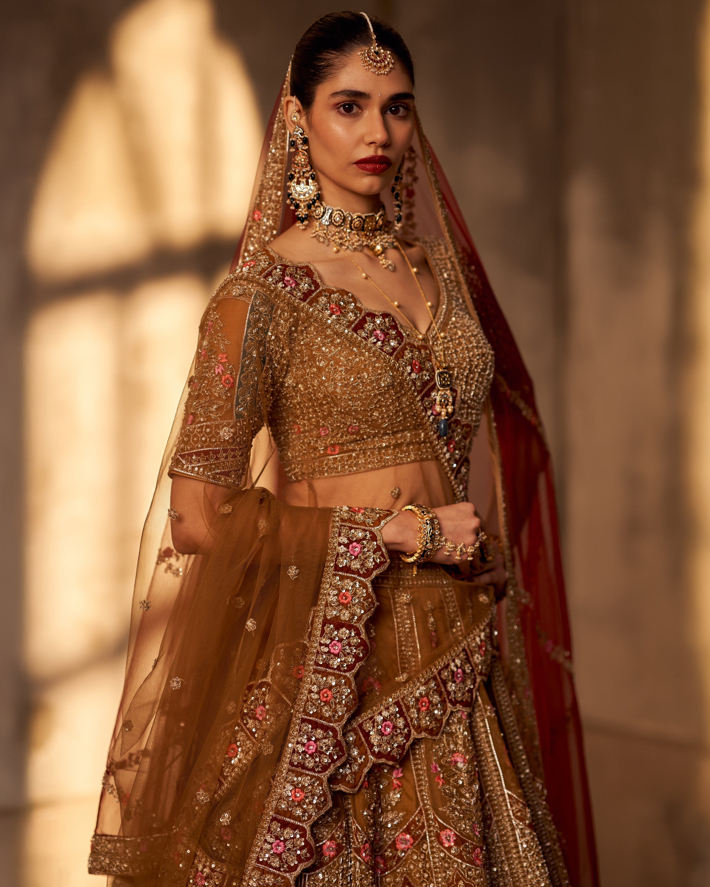 Sabira Olive Green Organza Double Dupatta Lehenga Set