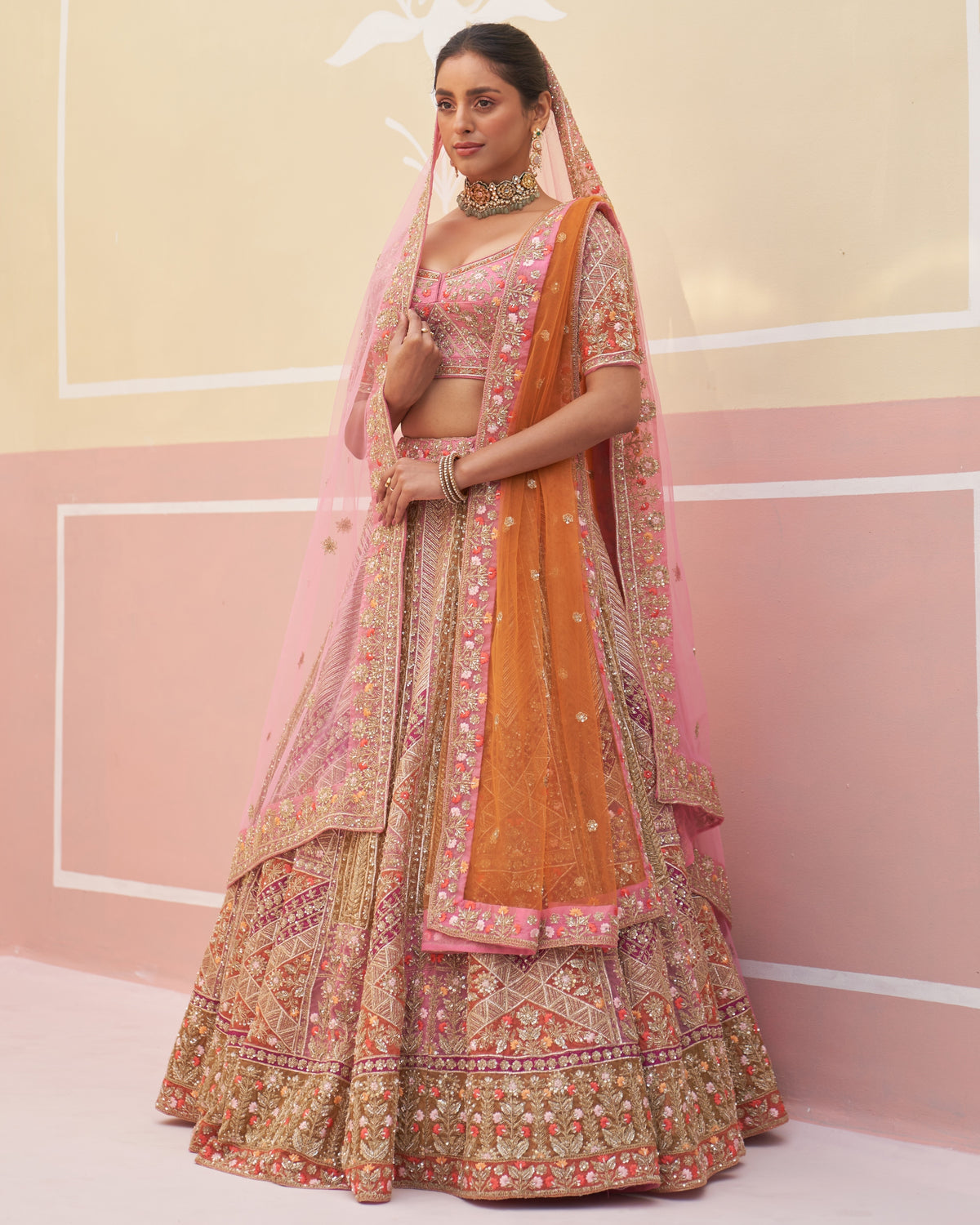 Pink Organza Lehenga Set