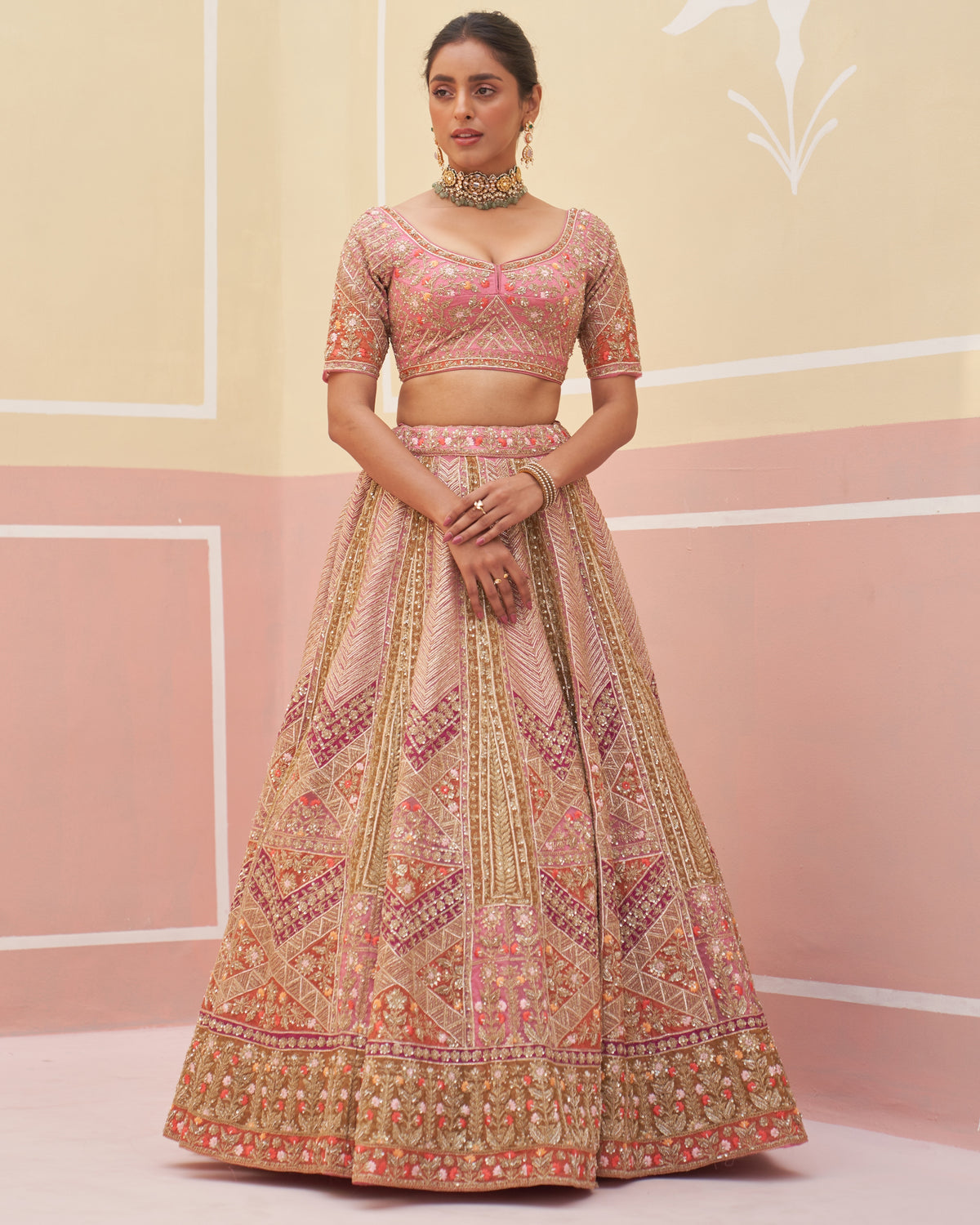 Pink Organza Lehenga Set