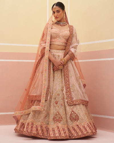 Jhanvi Peach Organza Lehenga Set