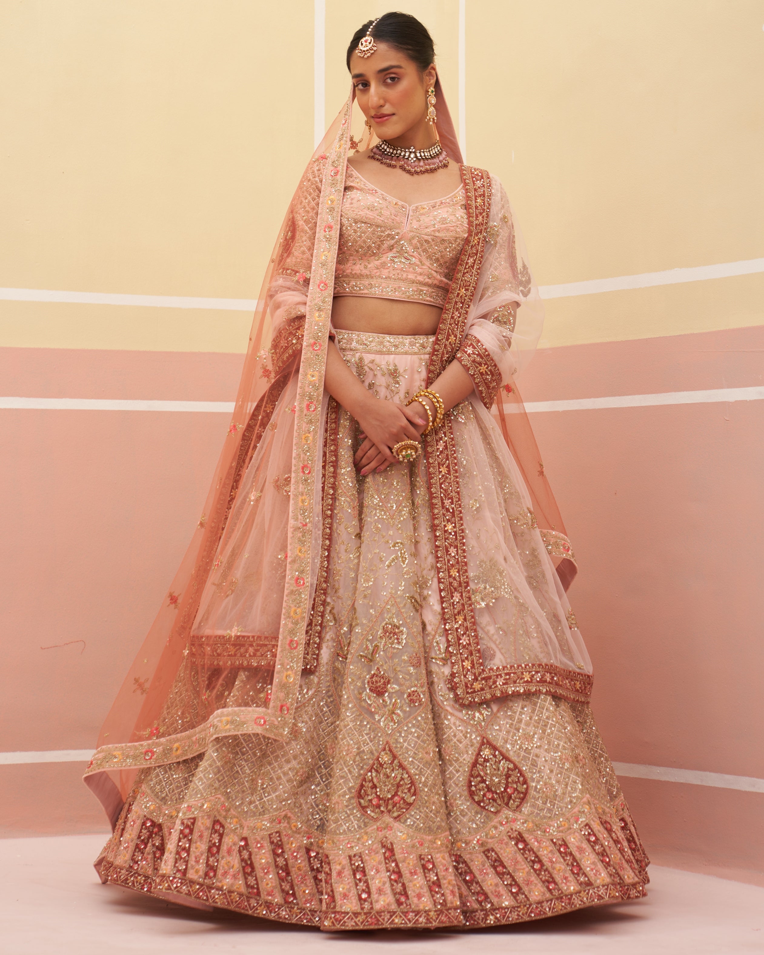 Jhanvi Peach Organza Lehenga Set