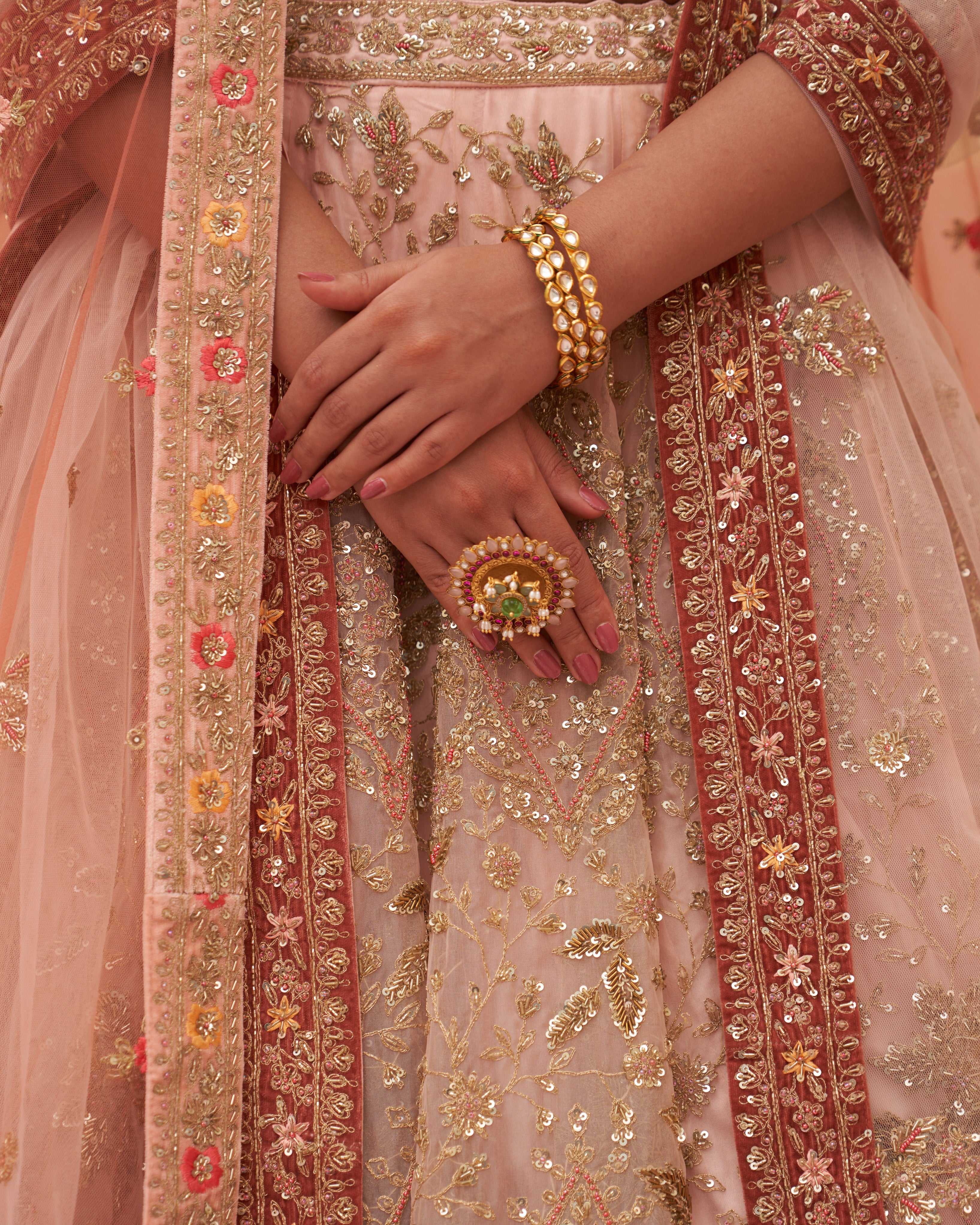 Jhanvi Peach Organza Lehenga Set