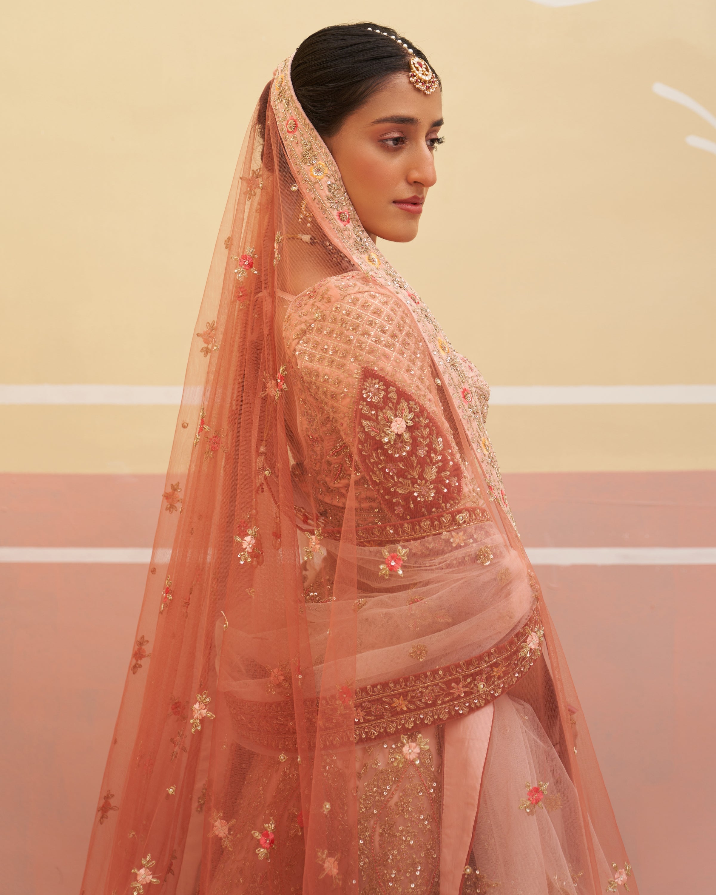 Jhanvi Peach Organza Lehenga Set