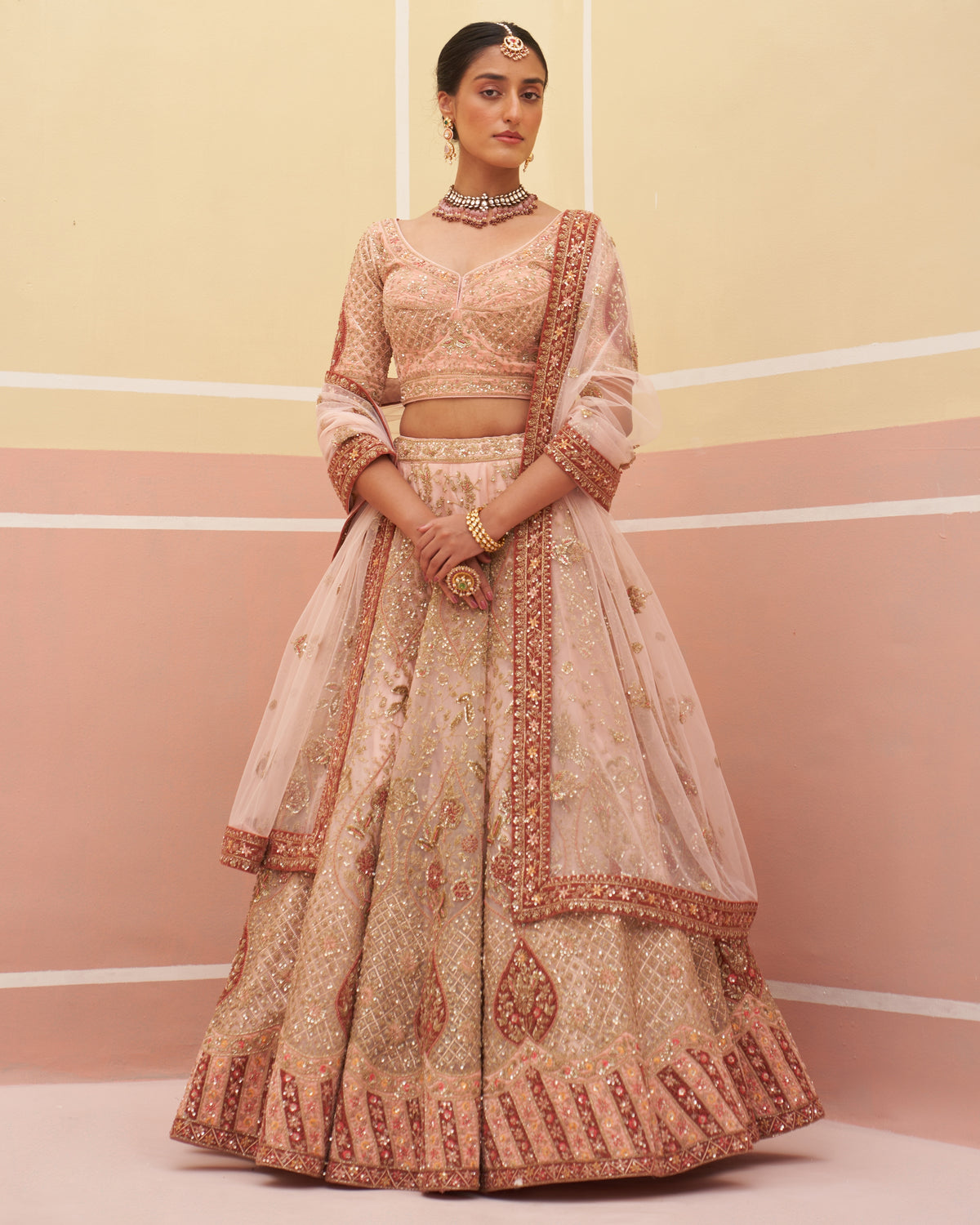 Jhanvi Peach Organza Lehenga Set