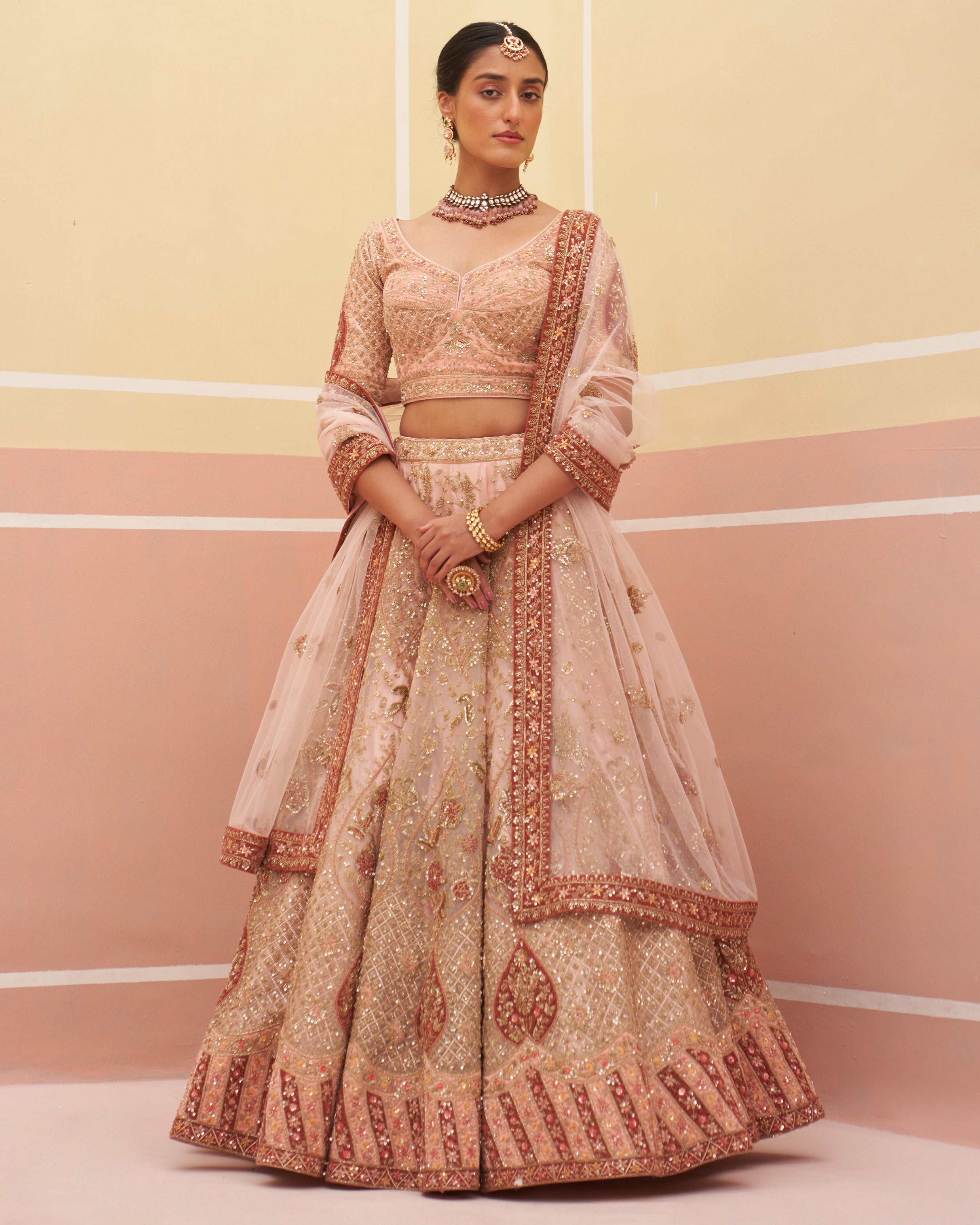 Jhanvi Peach Organza Lehenga Set
