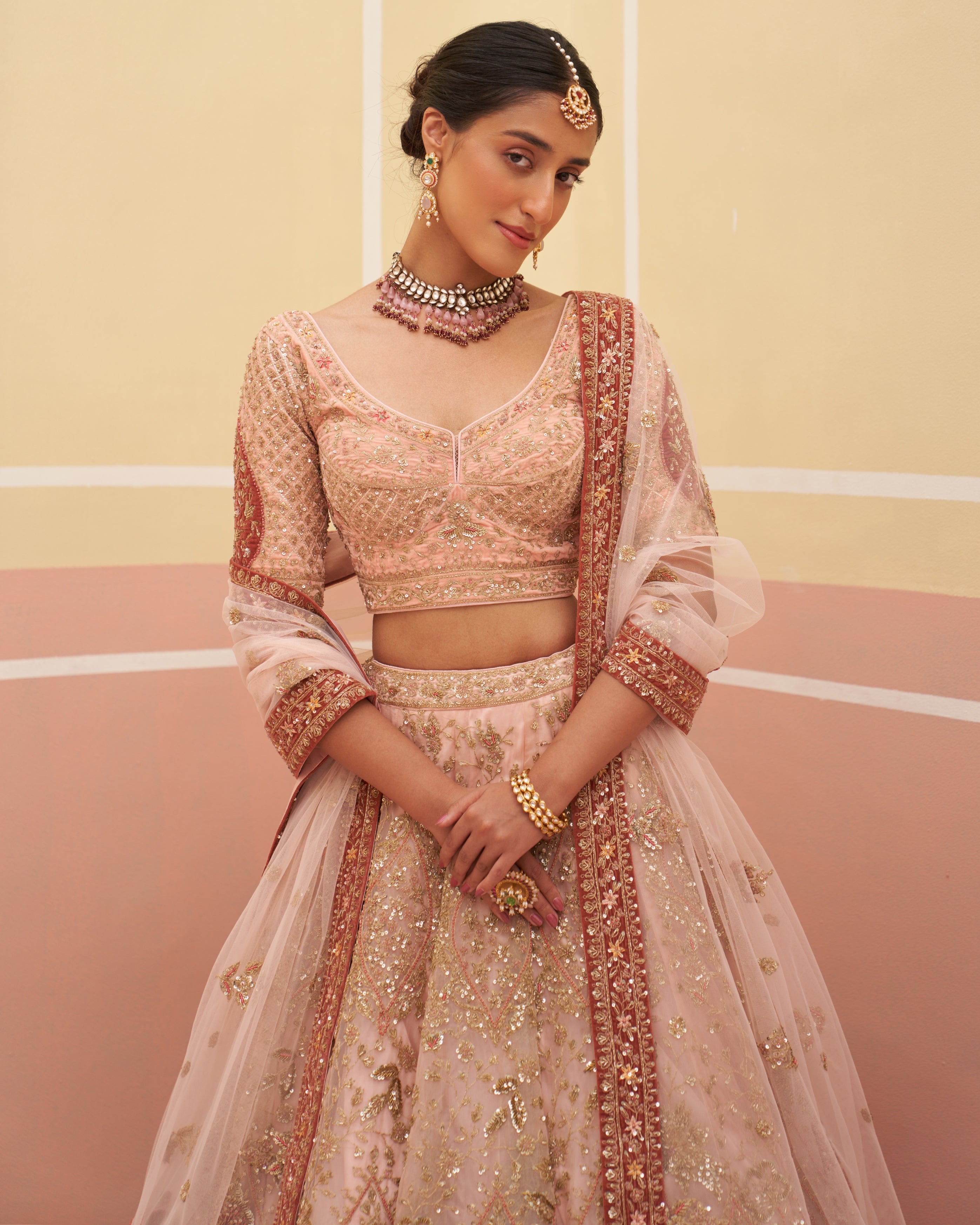 Jhanvi Peach Organza Lehenga Set