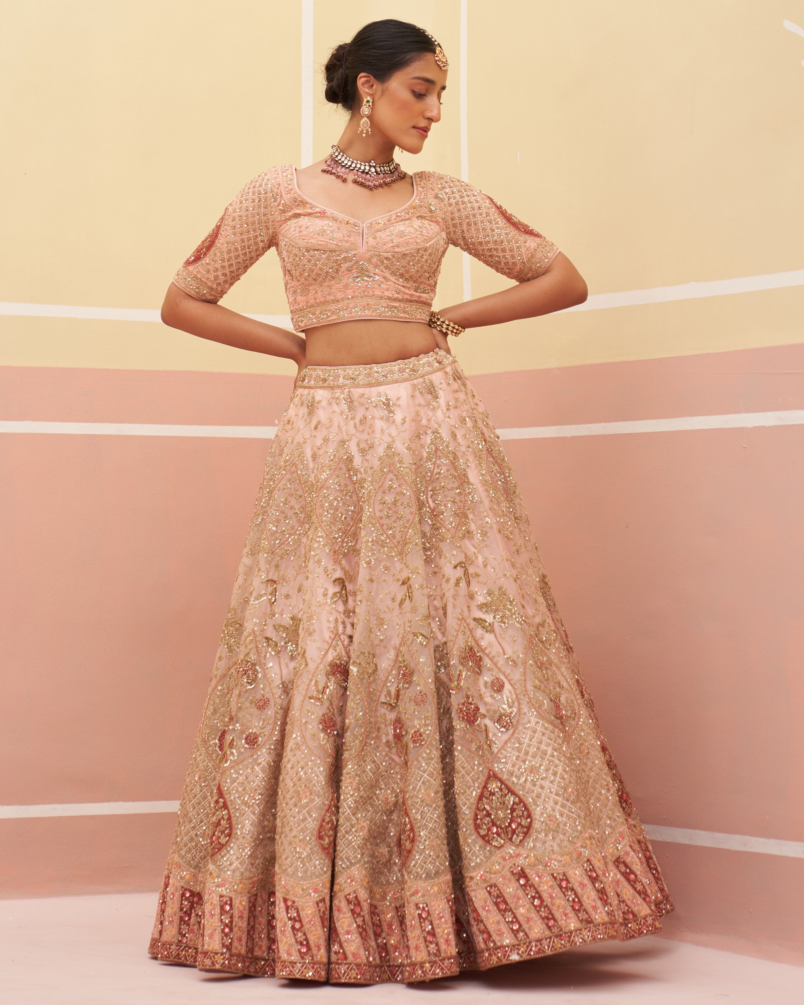 Jhanvi Peach Organza Lehenga Set