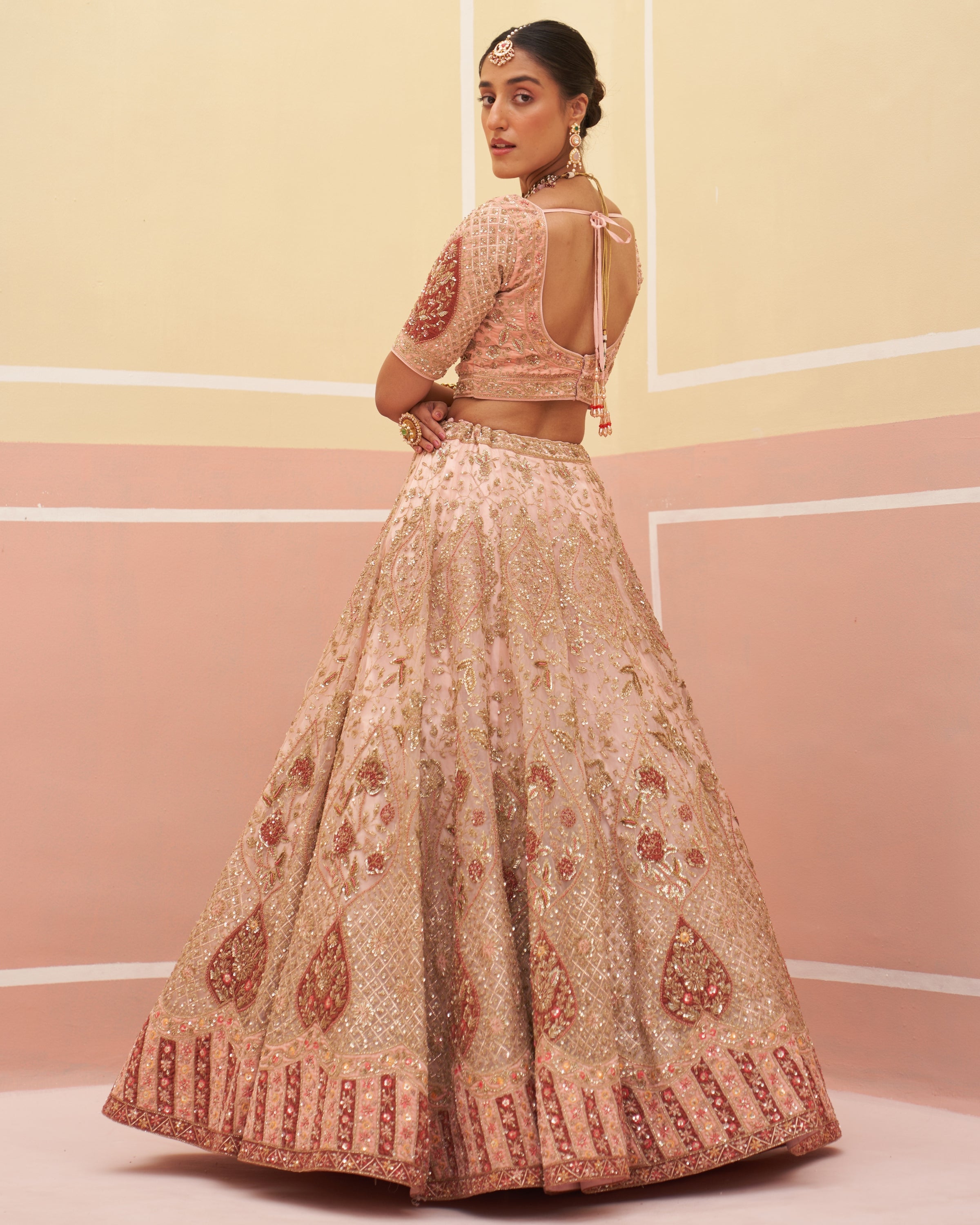 Jhanvi Peach Organza Lehenga Set