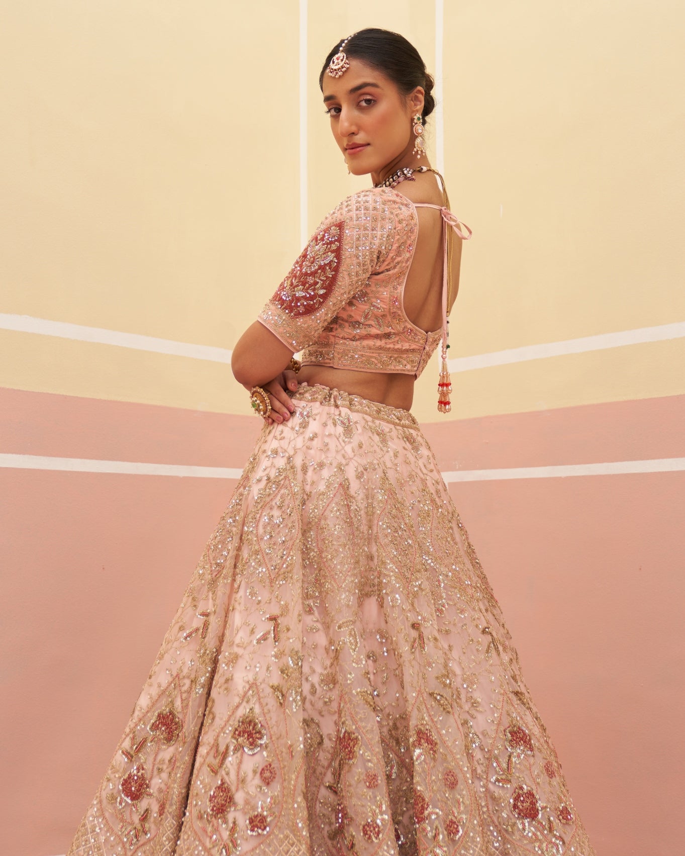 Jhanvi Peach Organza Lehenga Set