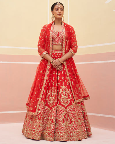 Hetal Red Raw Silk Lehenga Set
