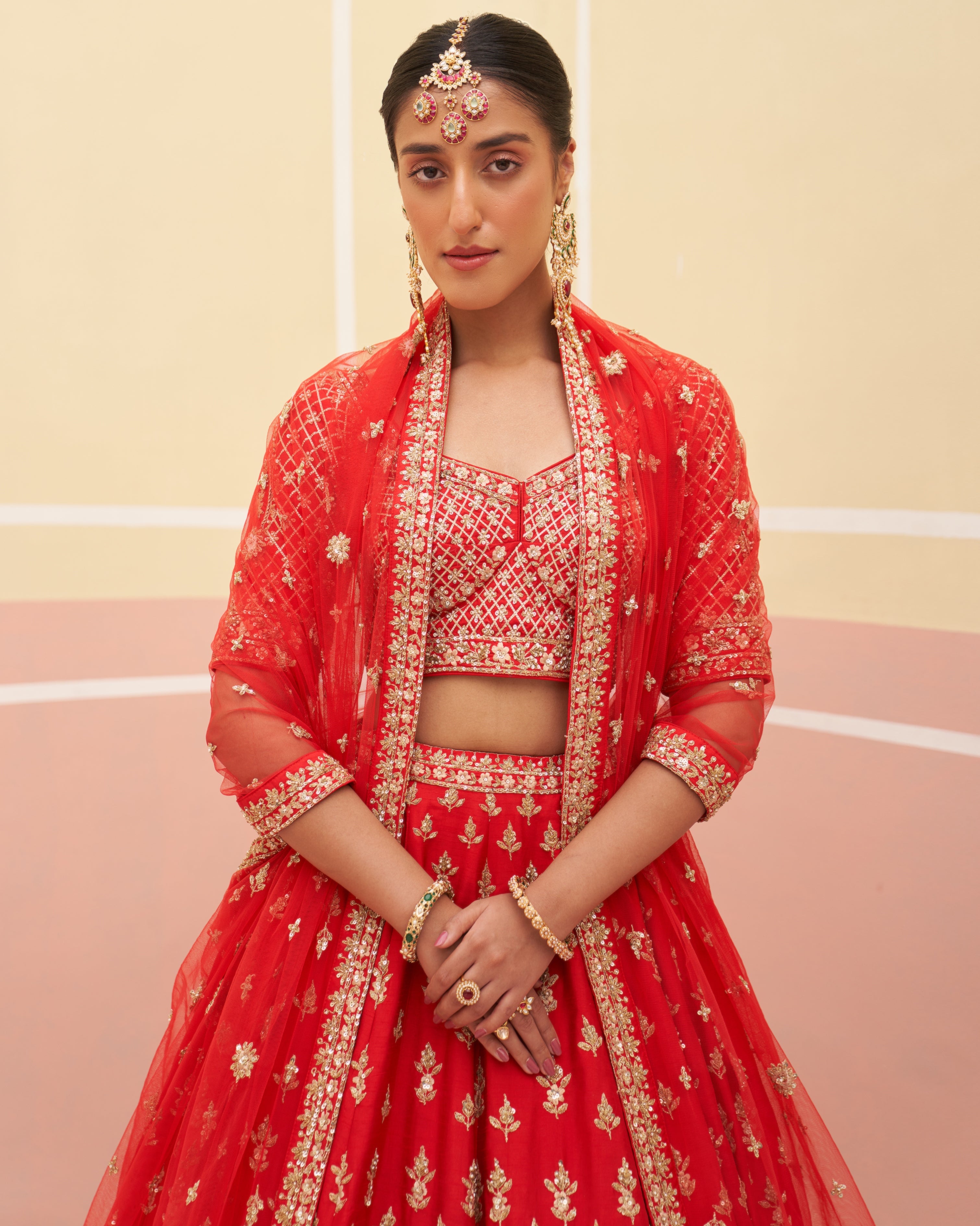 Hetal Red Raw Silk Lehenga Set