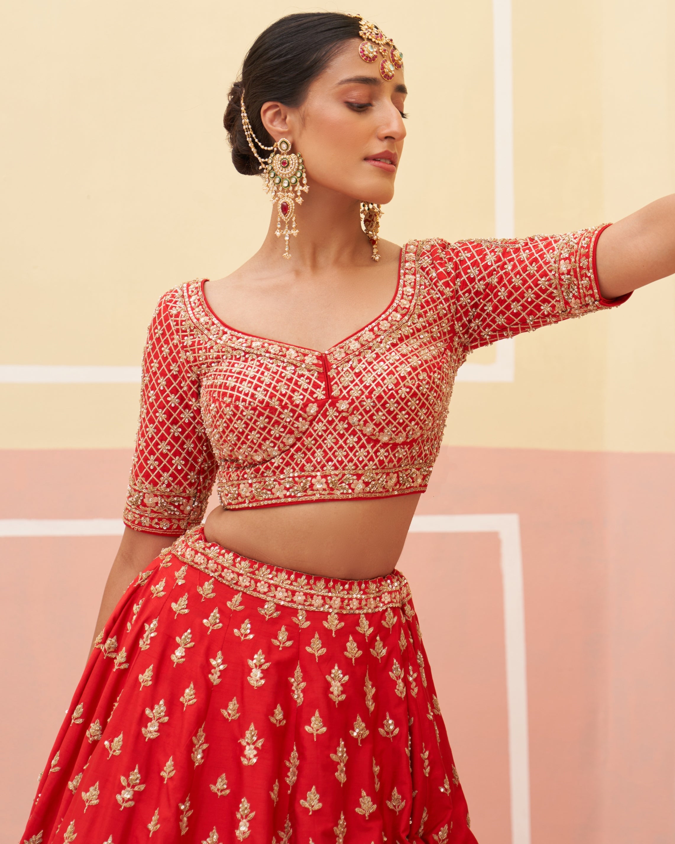 Hetal Red Raw Silk Lehenga Set