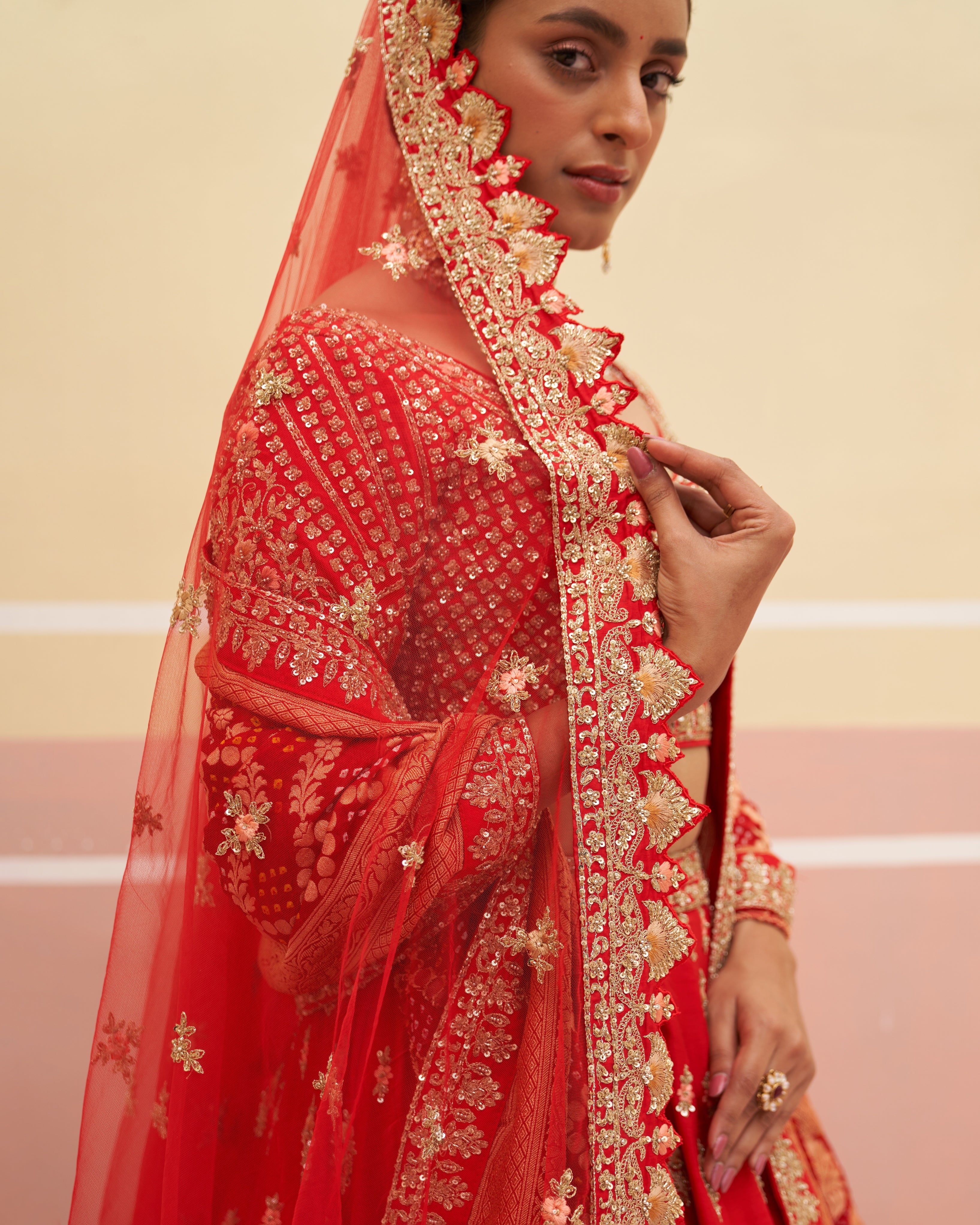 Chhaya Red Raw Silk Lehenga Set