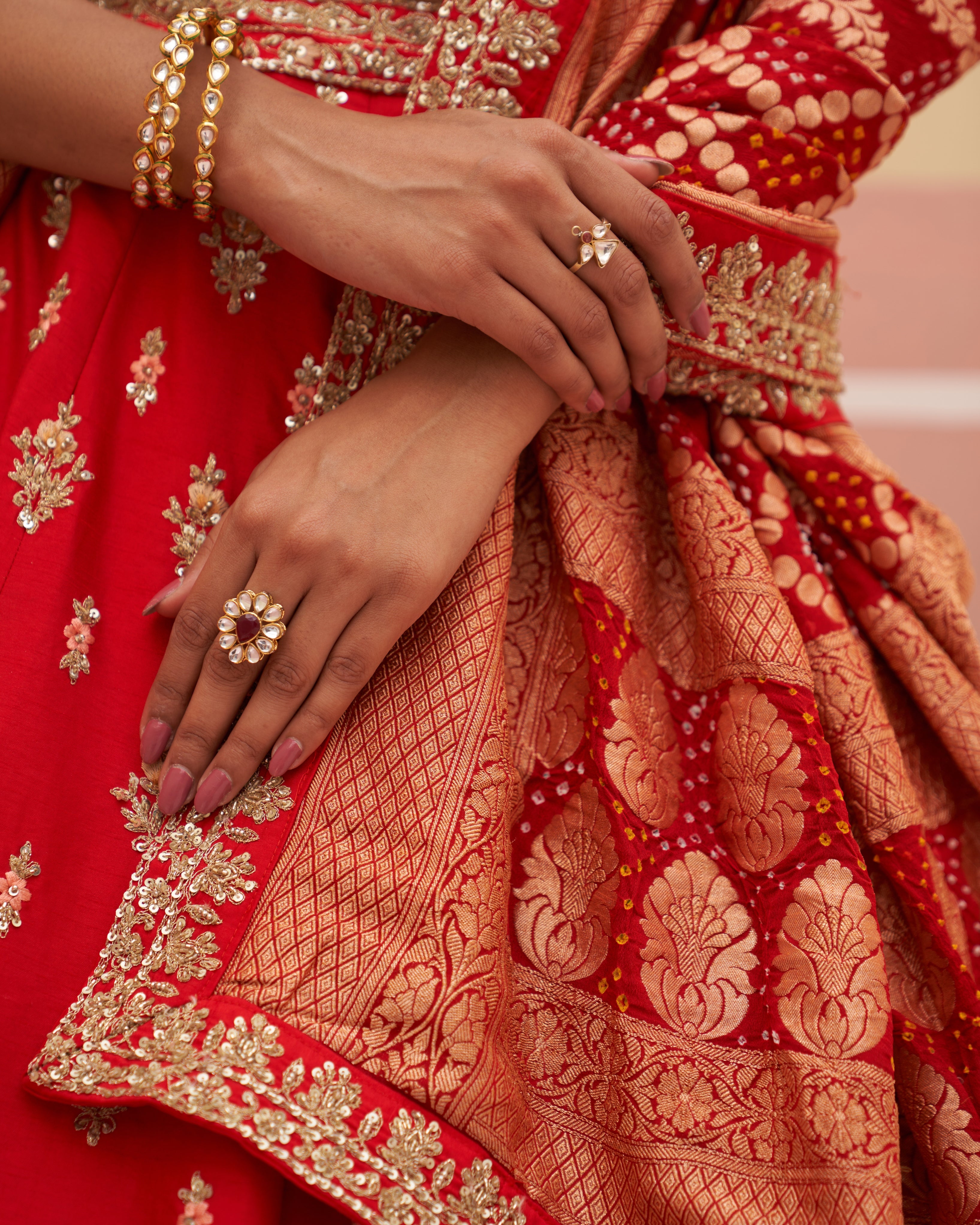 Chhaya Red Raw Silk Lehenga Set