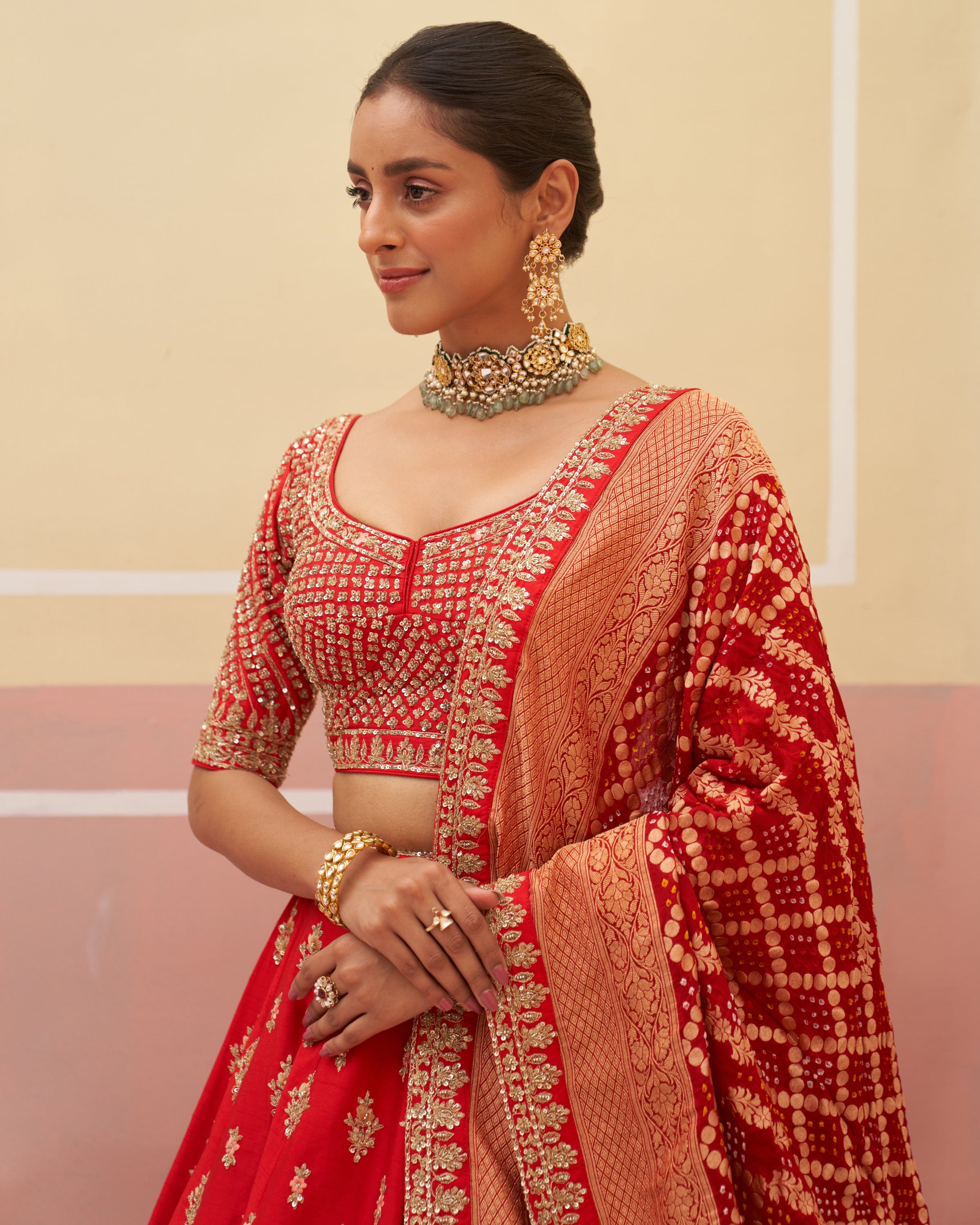 Chhaya Red Raw Silk Lehenga Set