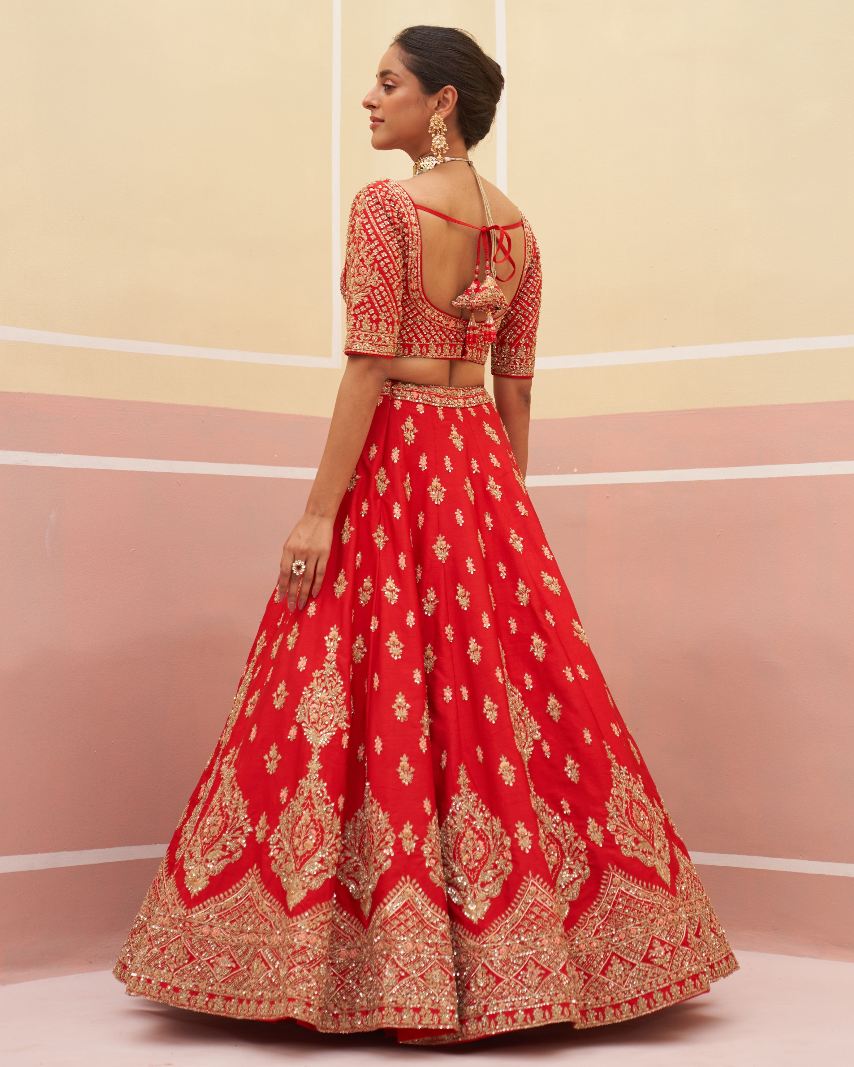 Chhaya Red Raw Silk Lehenga Set