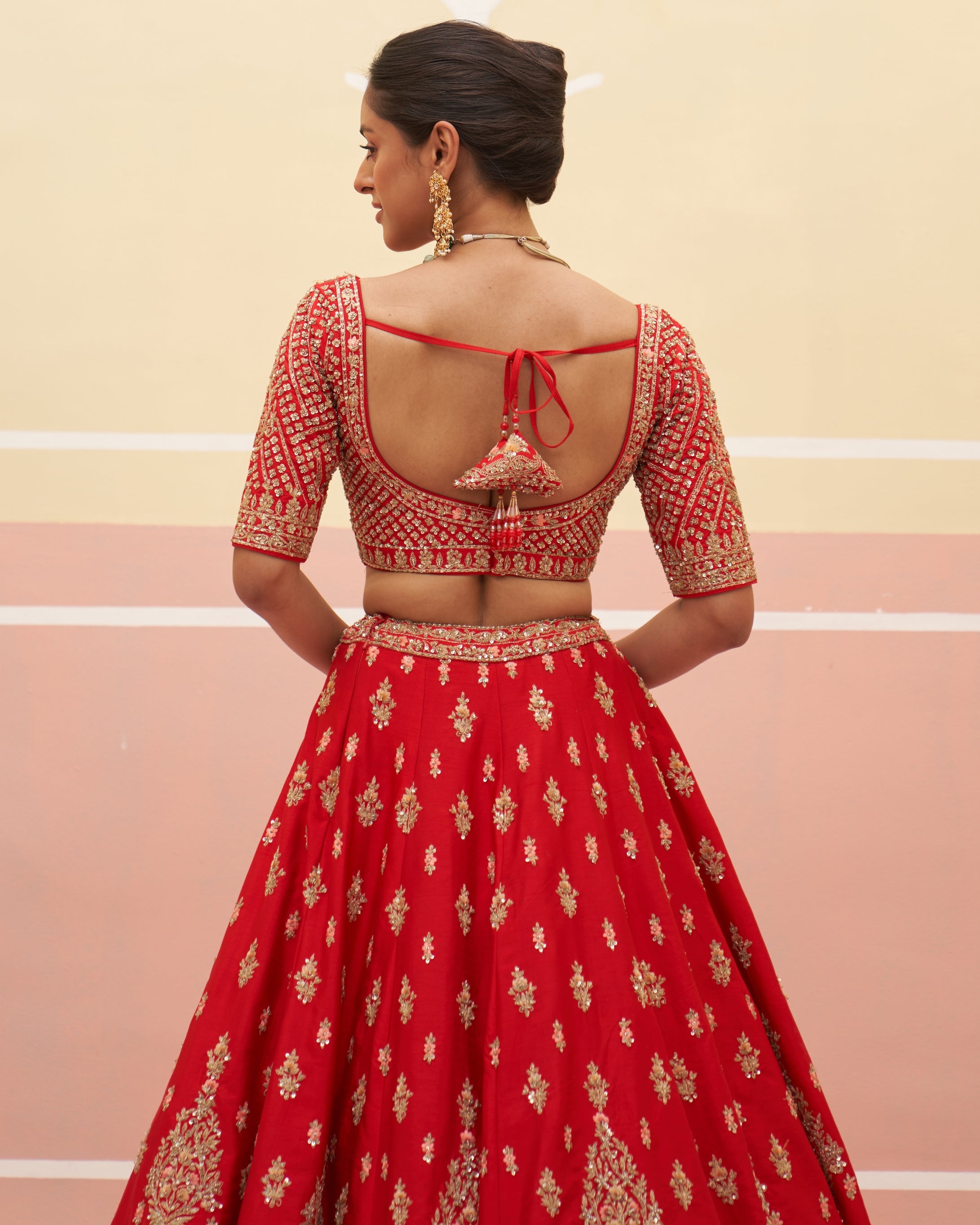 Chhaya Red Raw Silk Lehenga Set