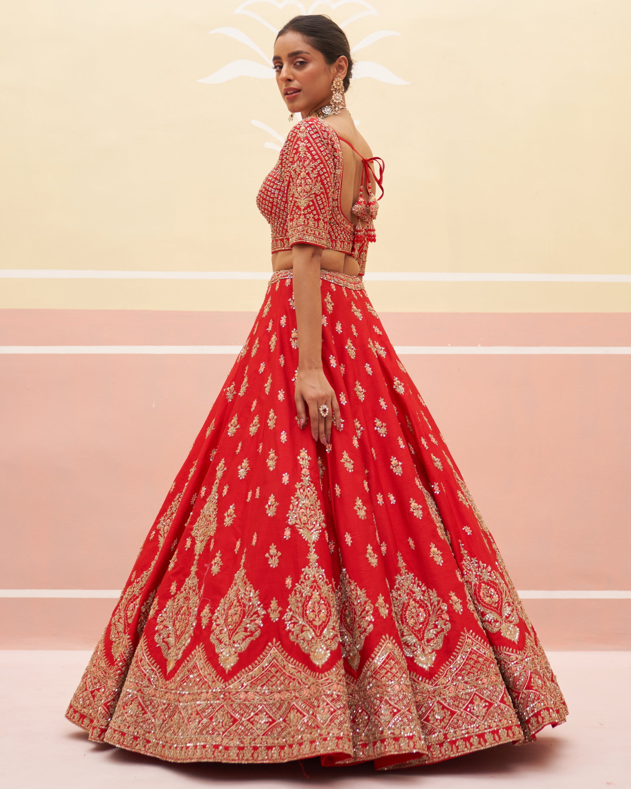 Chhaya Red Raw Silk Lehenga Set