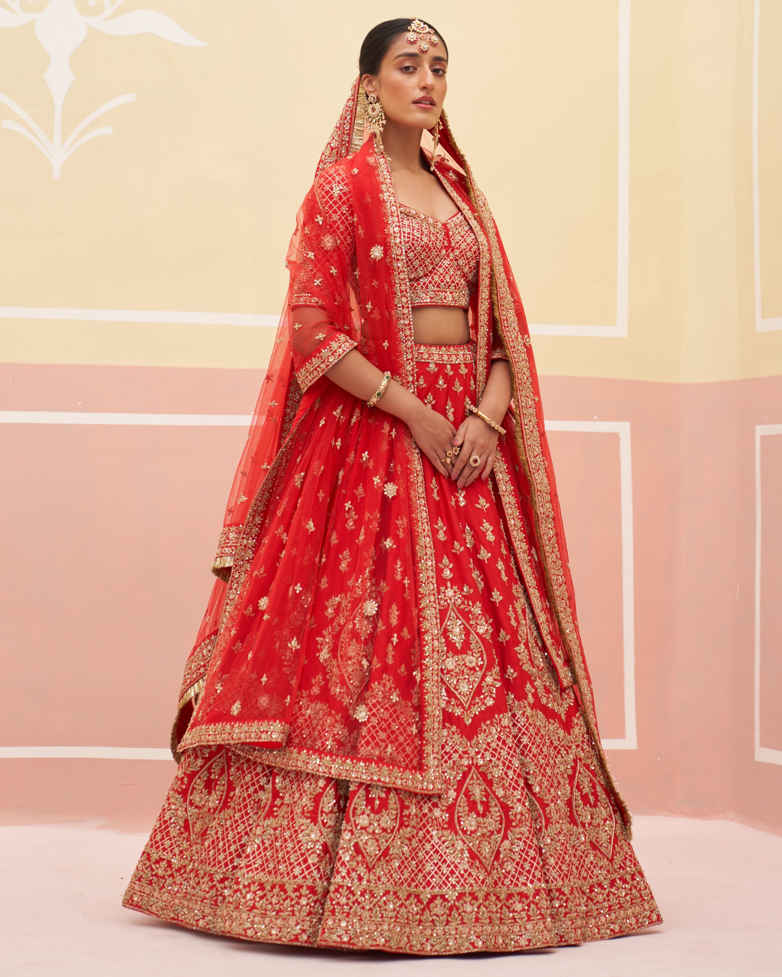 Chhaya Red Raw Silk Lehenga Set