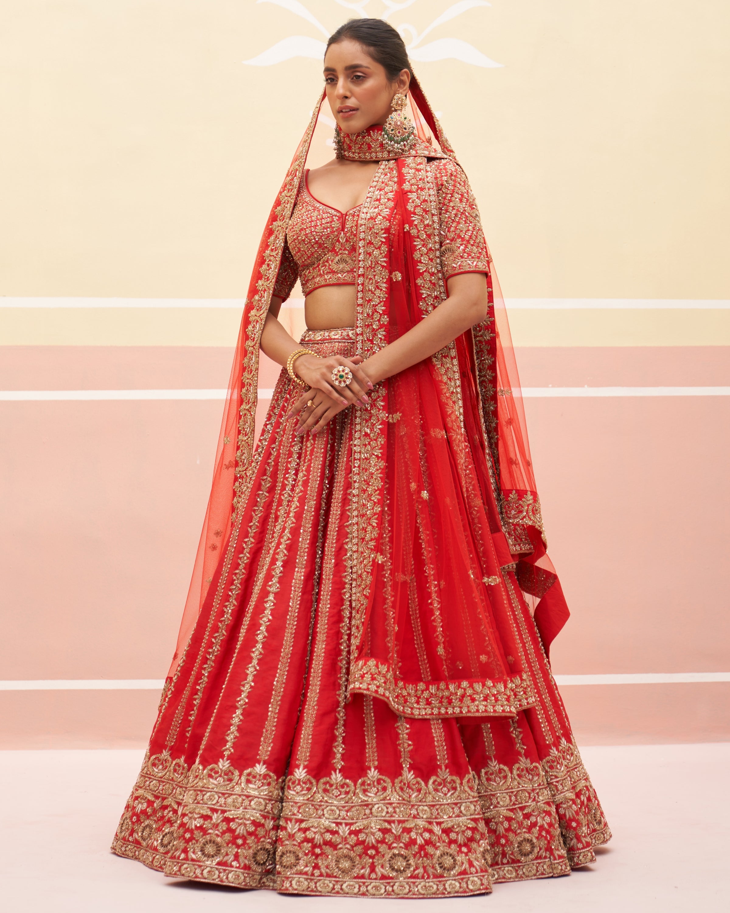 Saharsa Red Raw Silk Lehenga Set