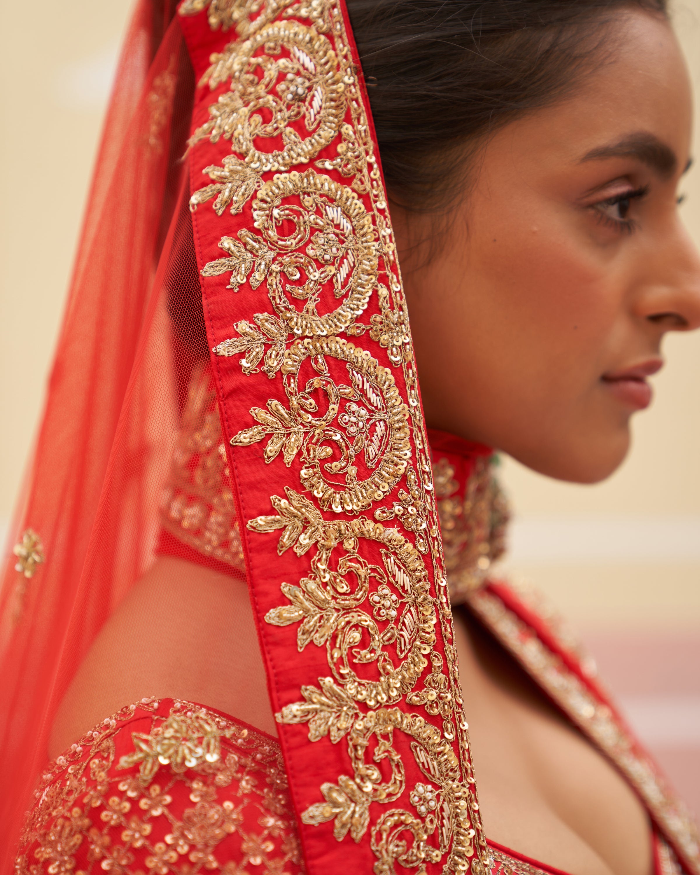 Saharsa Red Raw Silk Lehenga Set