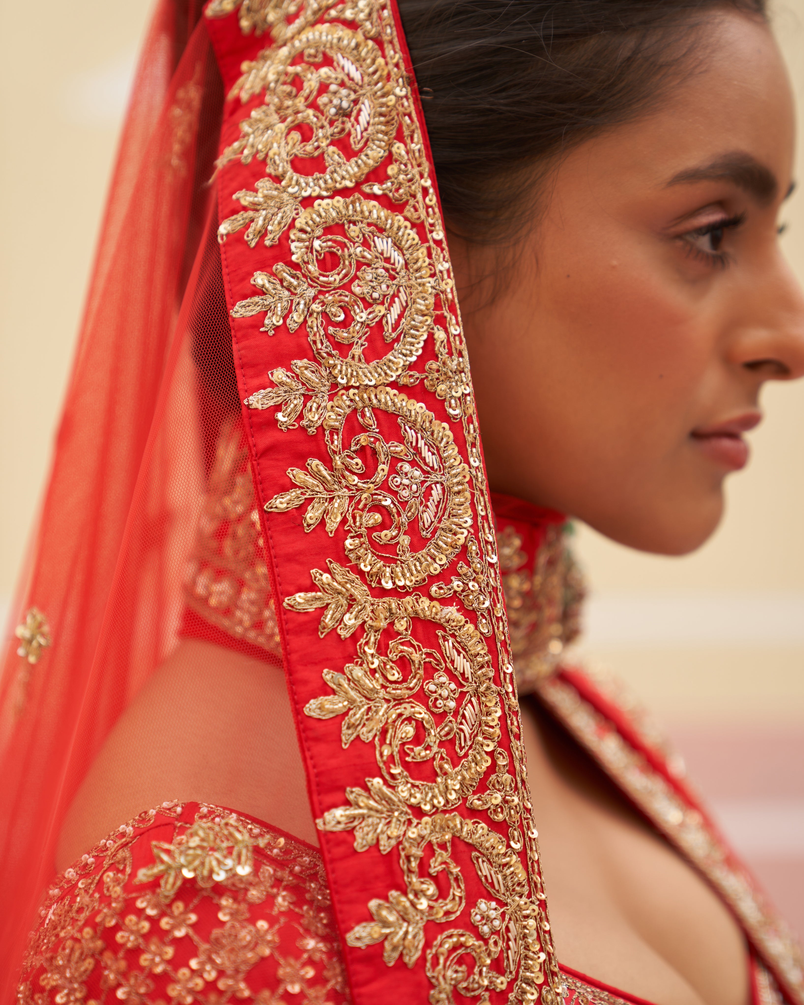 Saharsa Red Raw Silk Lehenga Set