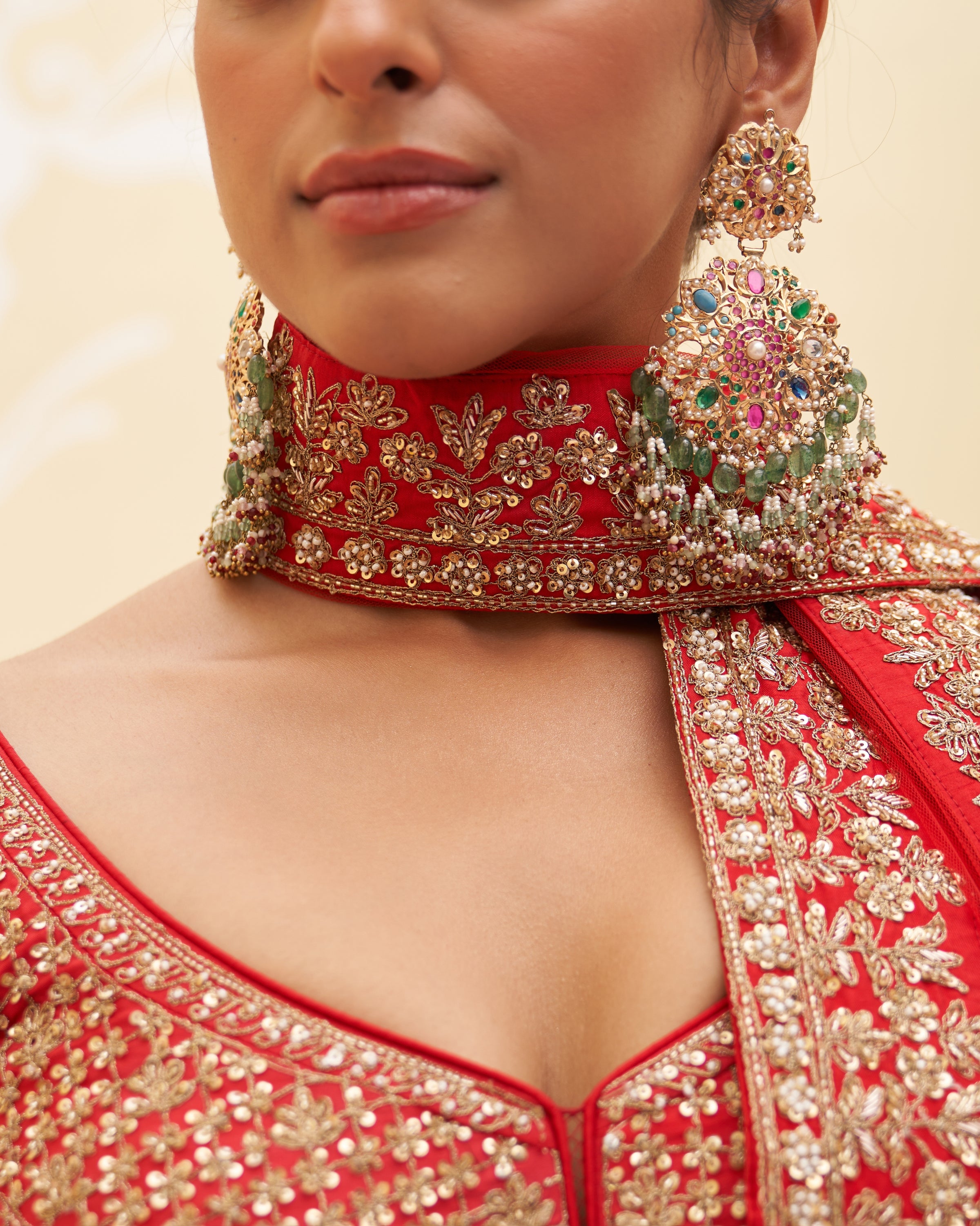 Saharsa Red Raw Silk Lehenga Set