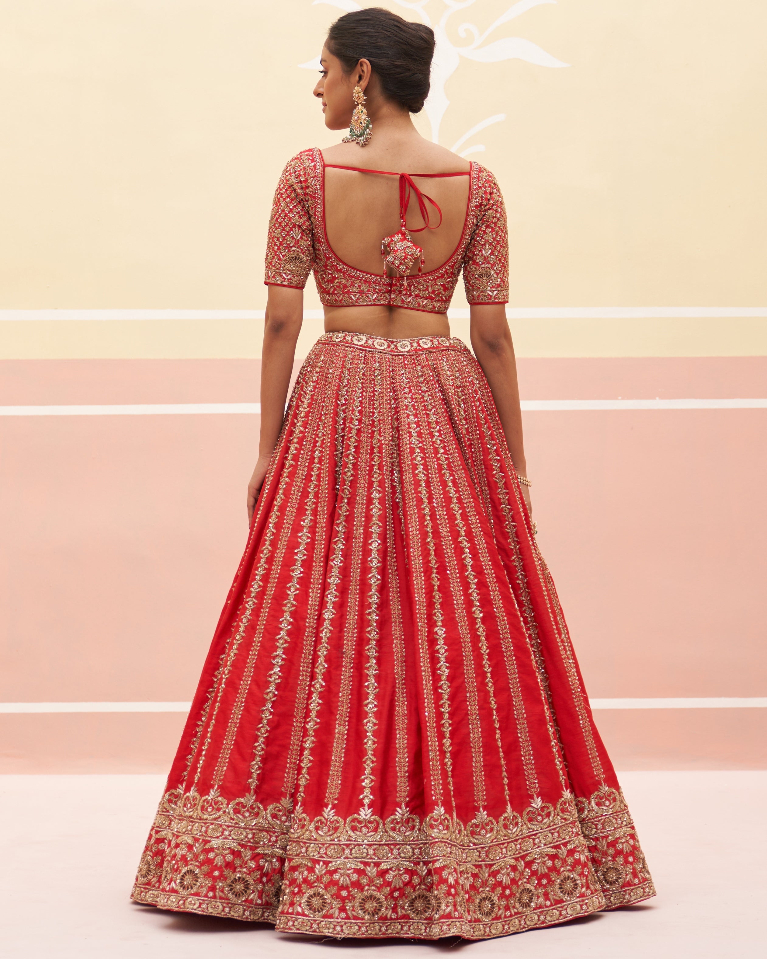 Saharsa Red Raw Silk Lehenga Set